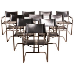 1970s, Set of Ten Tubular Steel and Leather Dining Chairs by Matteo Grassi