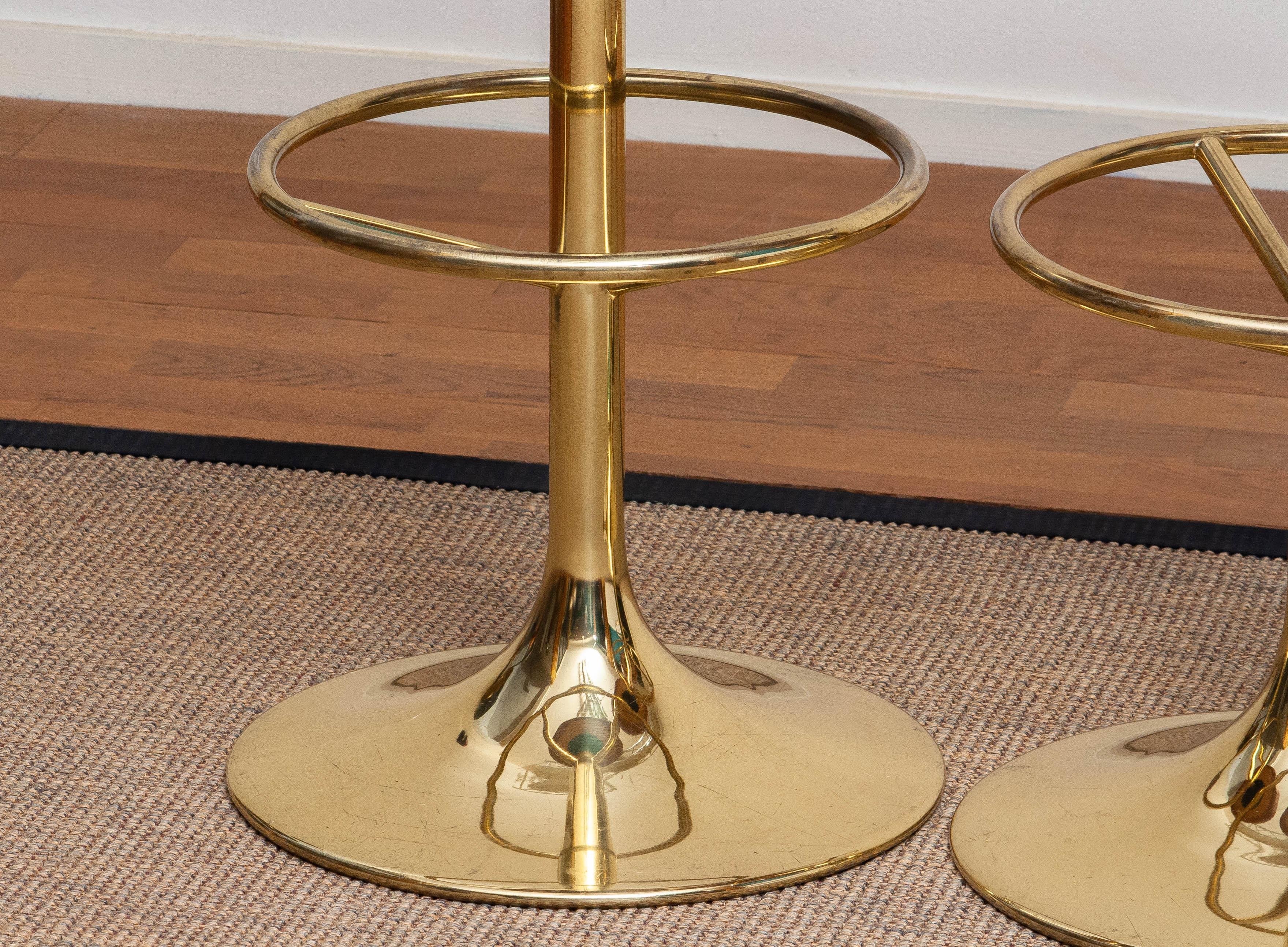 1970s, Set of Three Bar Stools in Brass / Gold by Johanson Design for Markaryd In Good Condition In Silvolde, Gelderland