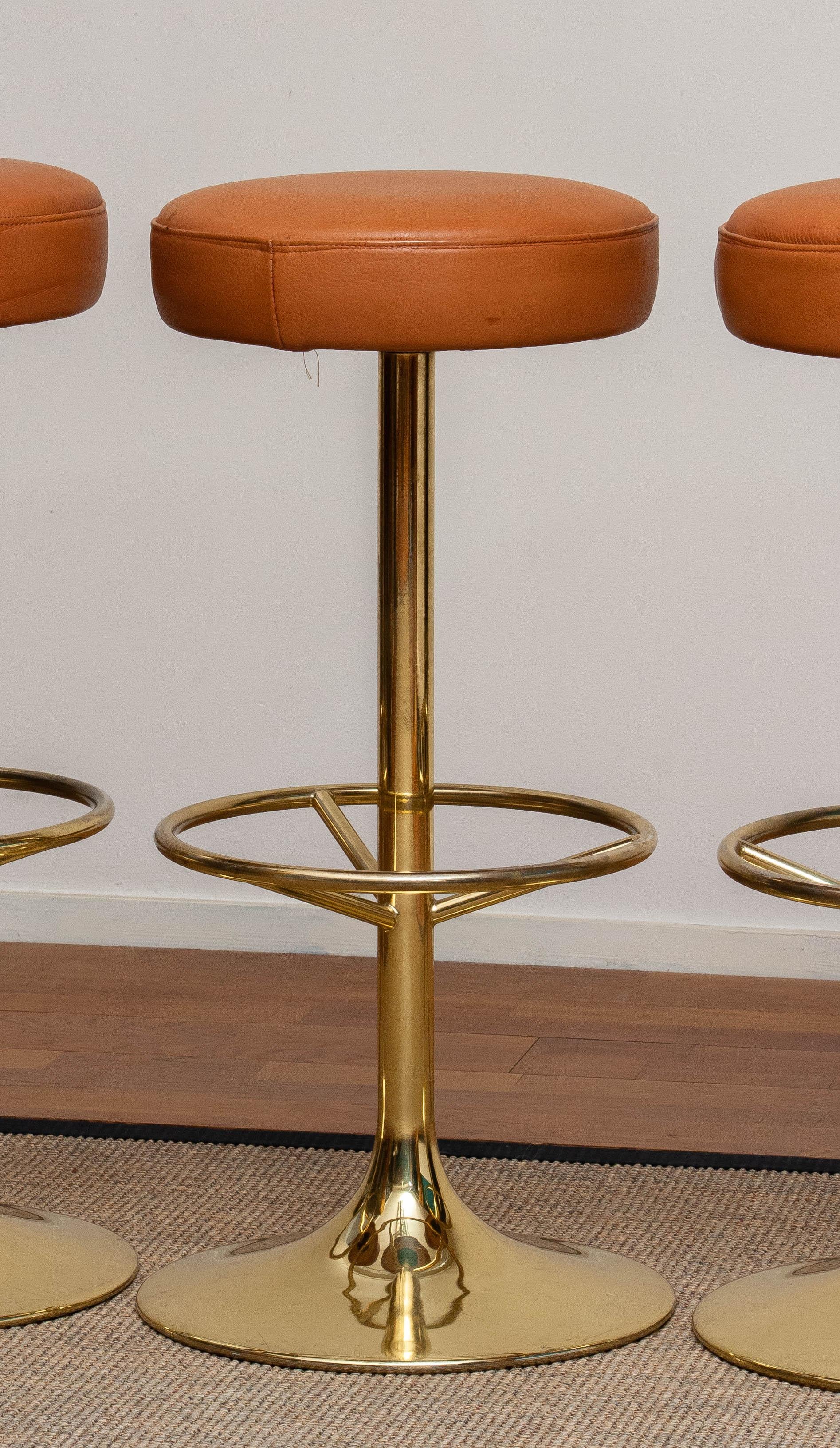Late 20th Century 1970s, Set of Three Bar Stools in Brass / Gold by Johanson Design for Markaryd