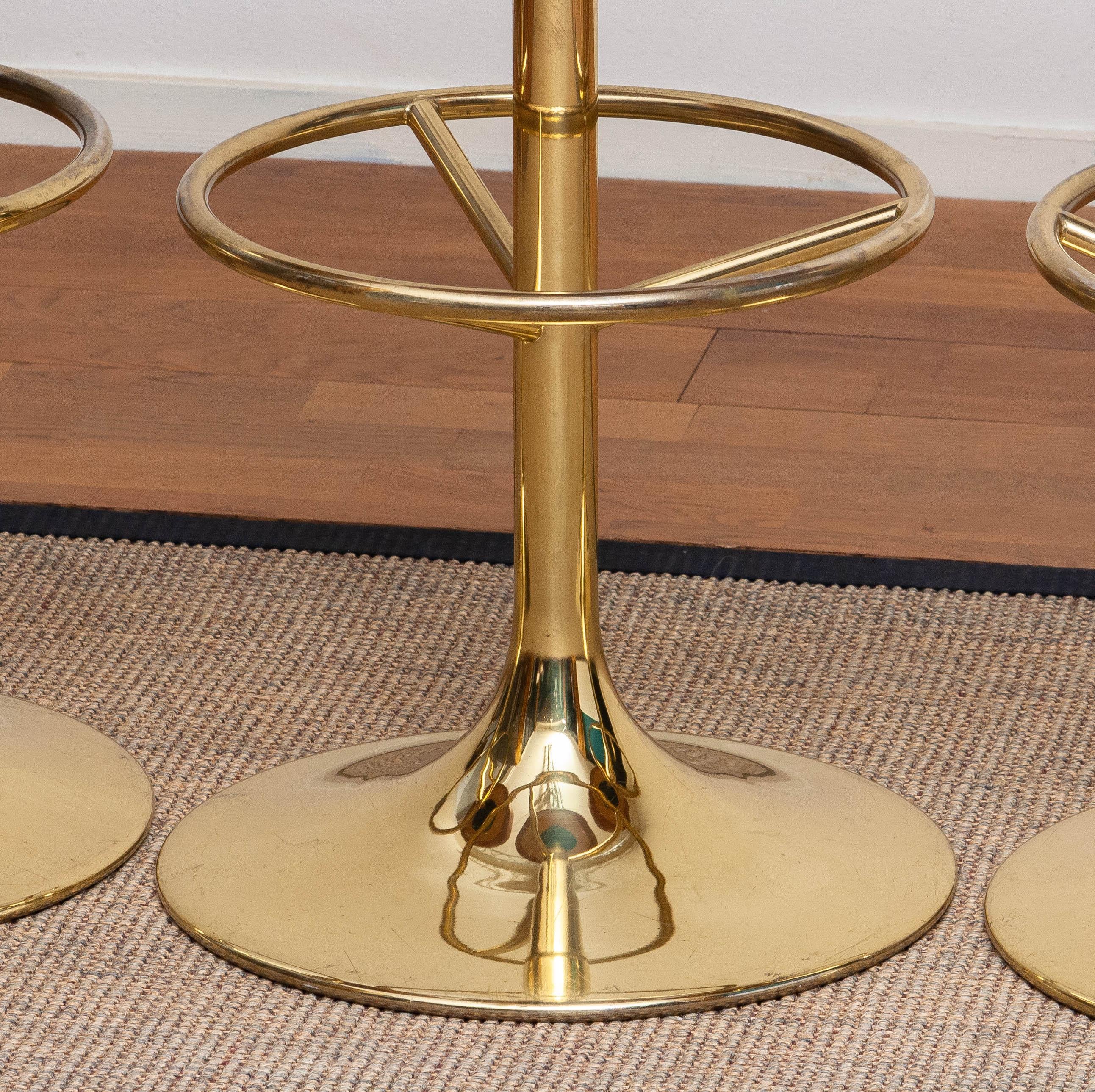 1970s, Set of Three Bar Stools in Brass / Gold by Johanson Design for Markaryd 1