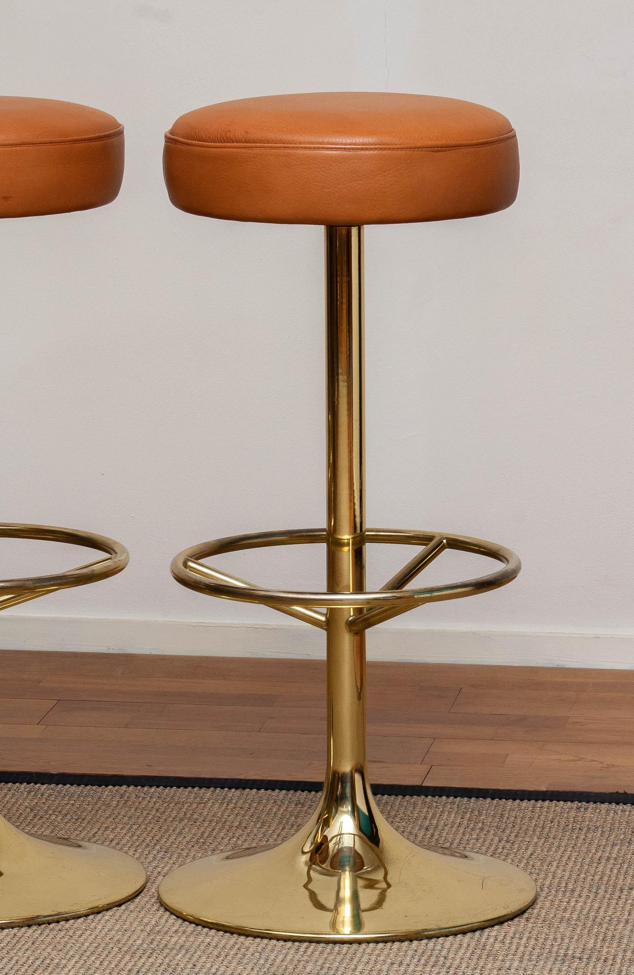 1970s, Set of Three Bar Stools in Brass / Gold by Johanson Design for Markaryd 2