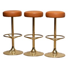 1970s, Set of Three Bar Stools in Brass / Gold by Johanson Design for Markaryd