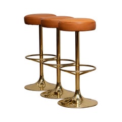 1970s, Set of Three Bar Stools in Brass / Gold by Johanson Design for Markaryd