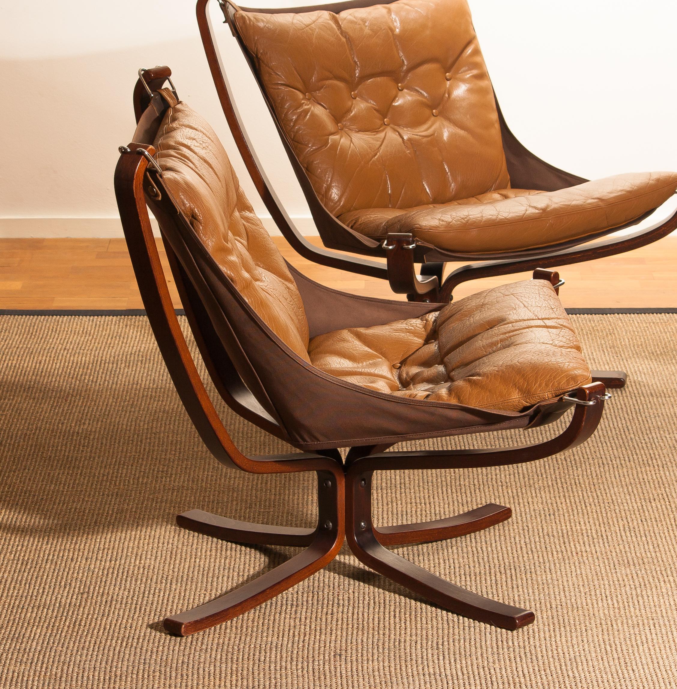 1970s, Set of Three Camel Leather 'Falcon' Lounge Chairs by Sigurd Ressell 4