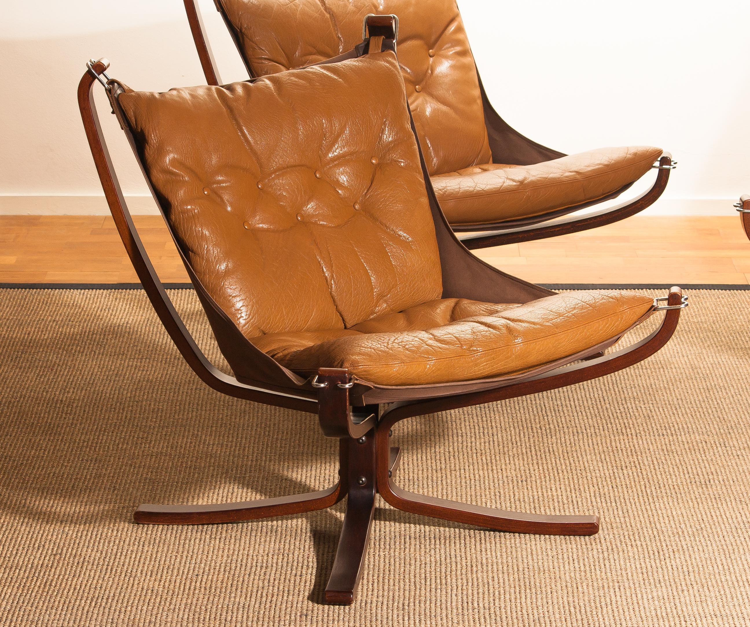 1970s, Set of Three Camel Leather 'Falcon' Lounge Chairs by Sigurd Ressell 5