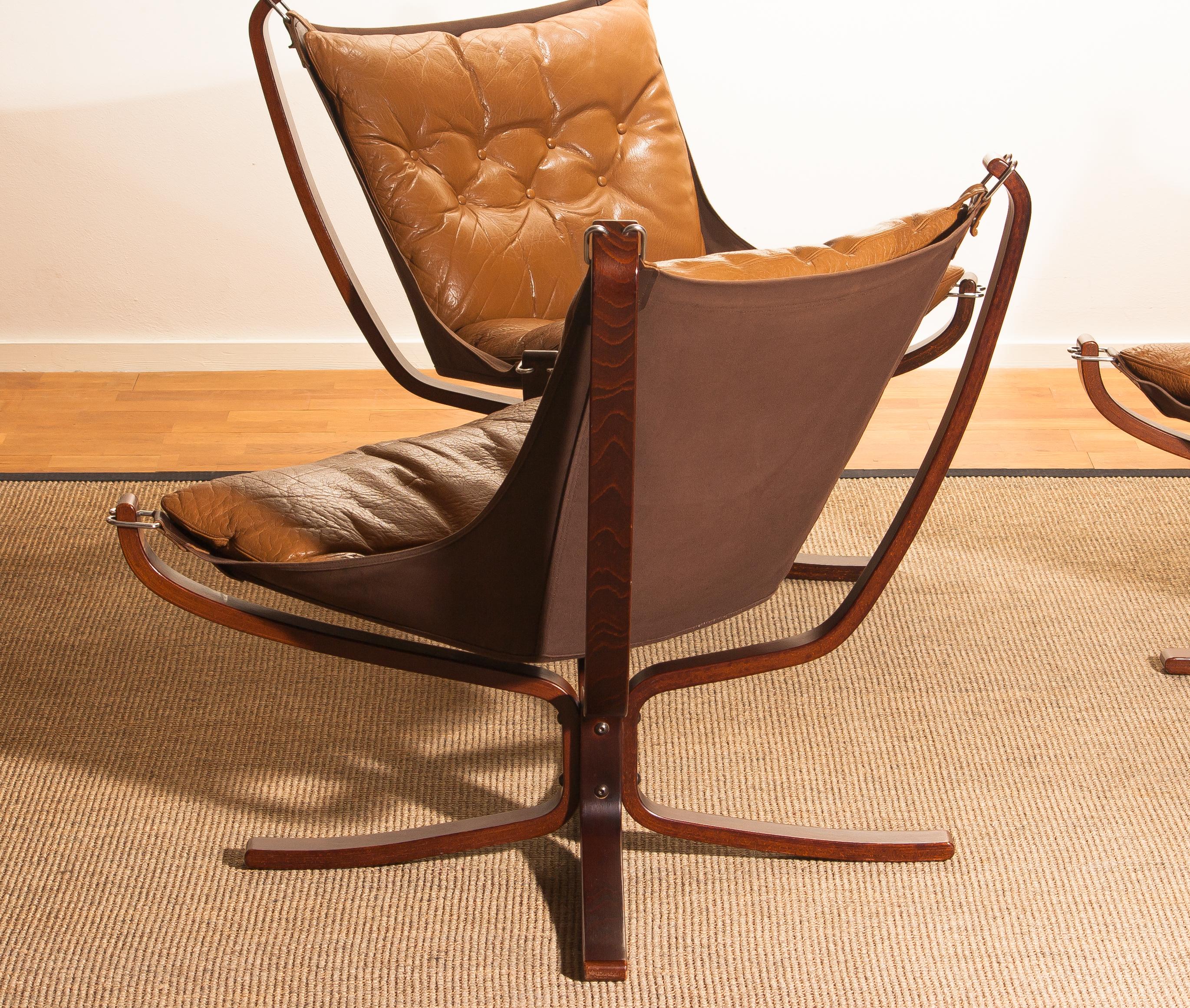 1970s, Set of Three Camel Leather 'Falcon' Lounge Chairs by Sigurd Ressell 6