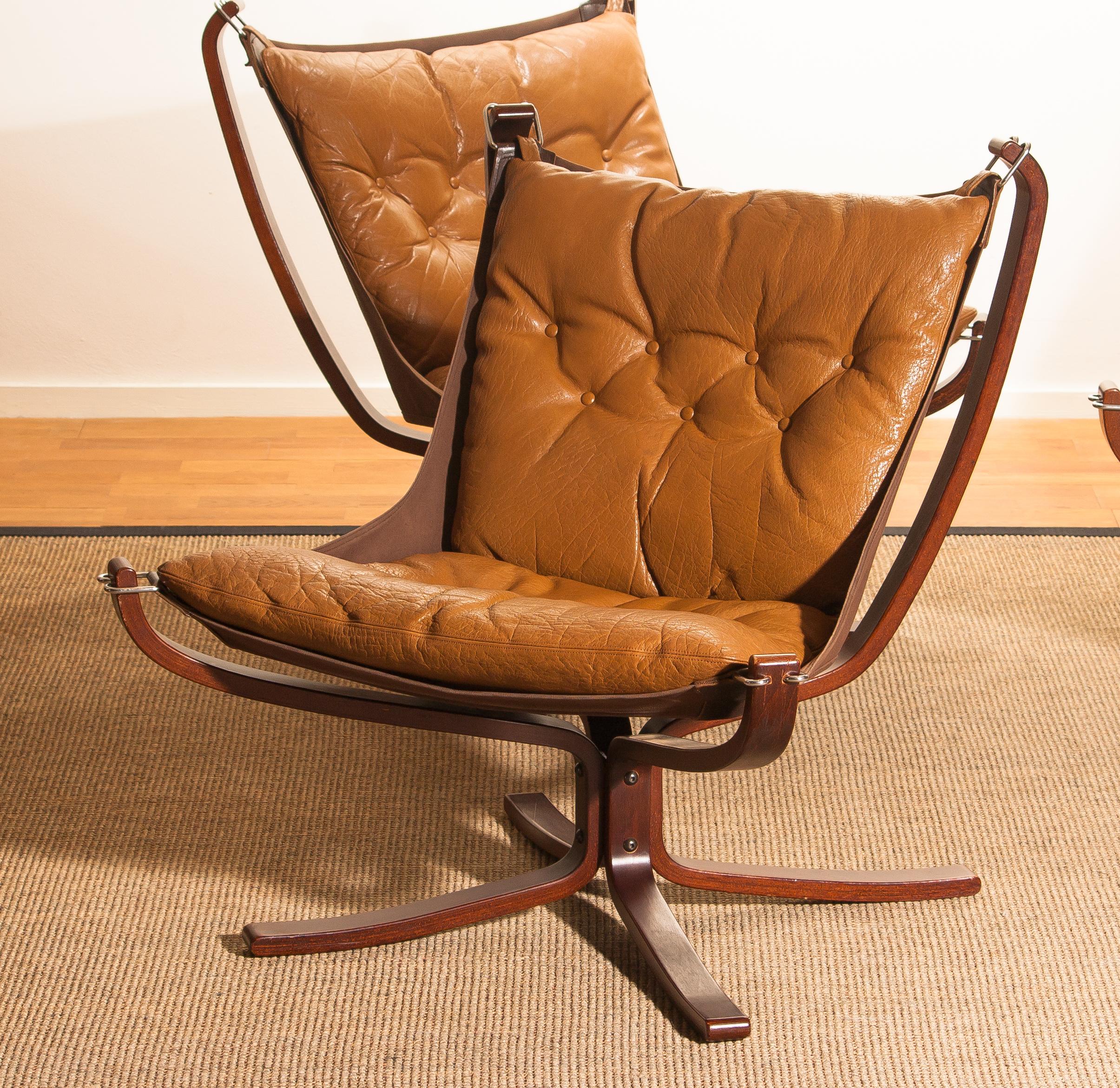 1970s, Set of Three Camel Leather 'Falcon' Lounge Chairs by Sigurd Ressell 7