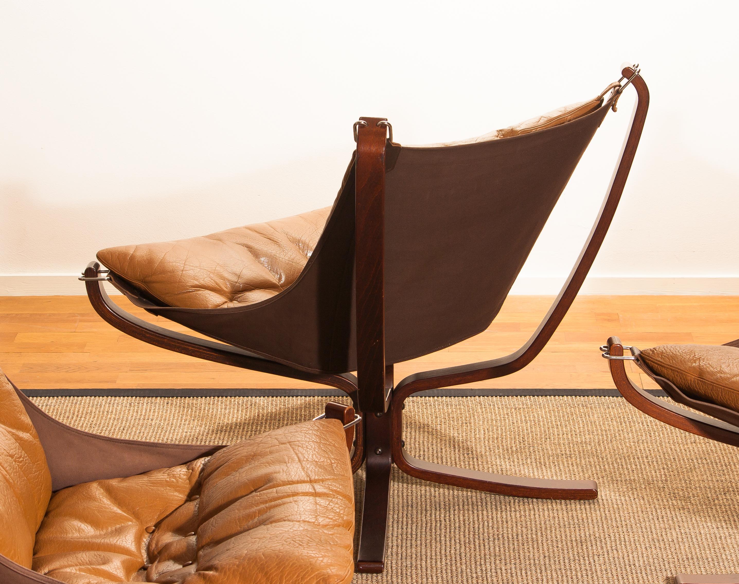 1970s, Set of Three Camel Leather 'Falcon' Lounge Chairs by Sigurd Ressell 1