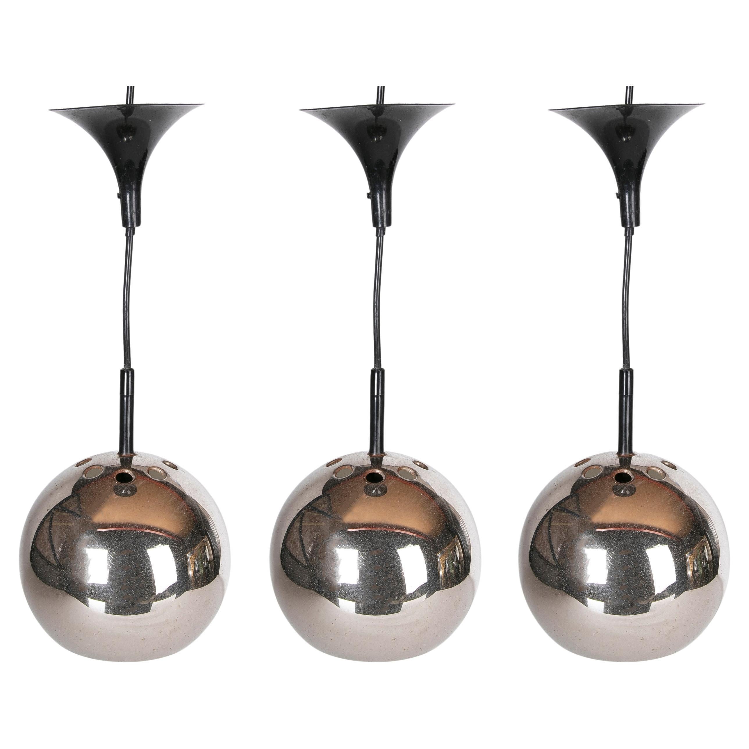 1970s Set of Three Chromed Steel Lamps  For Sale