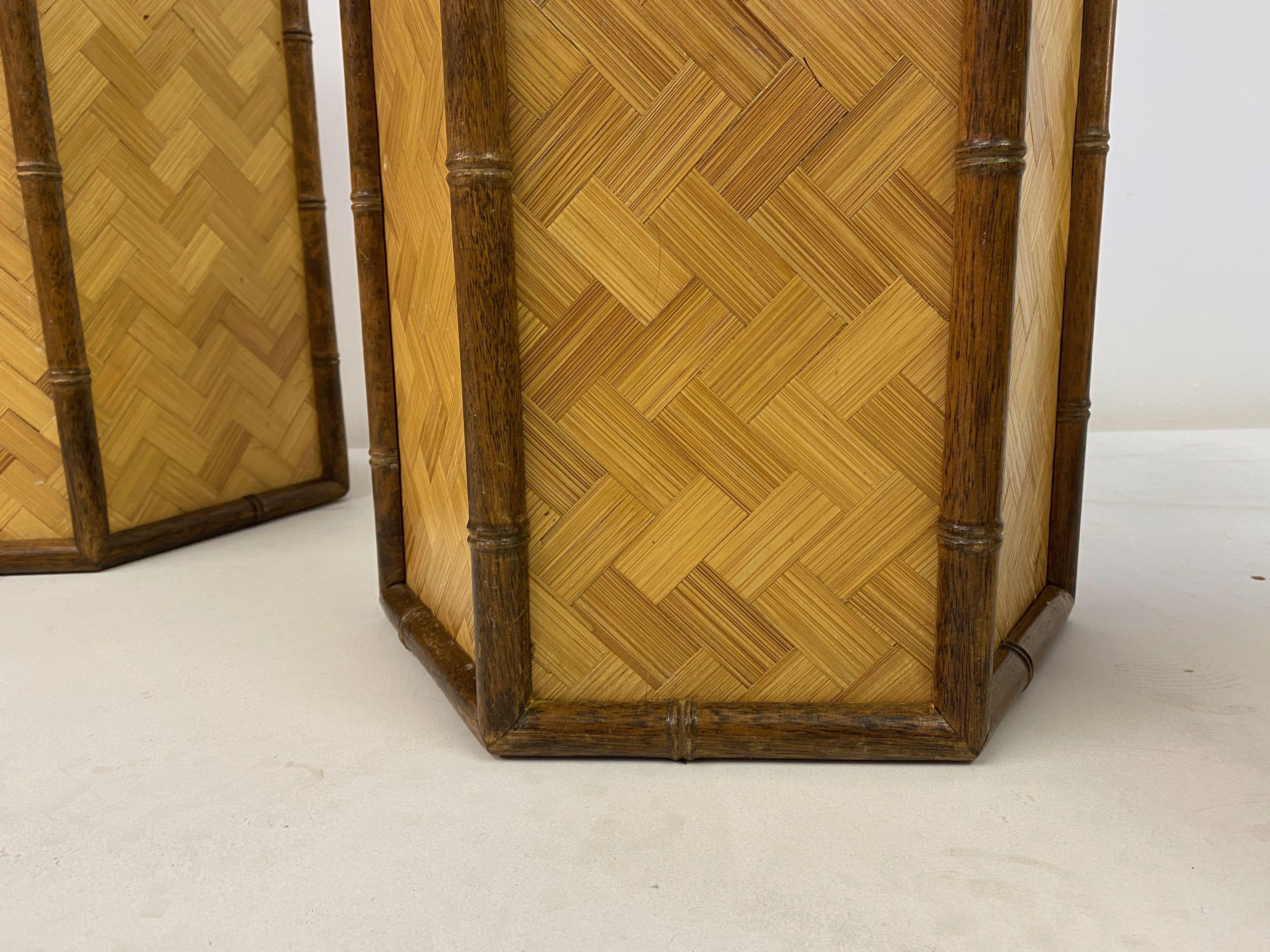 1970s Set of Three Graduated Rattan and Bamboo Planters or Baskets For Sale 4