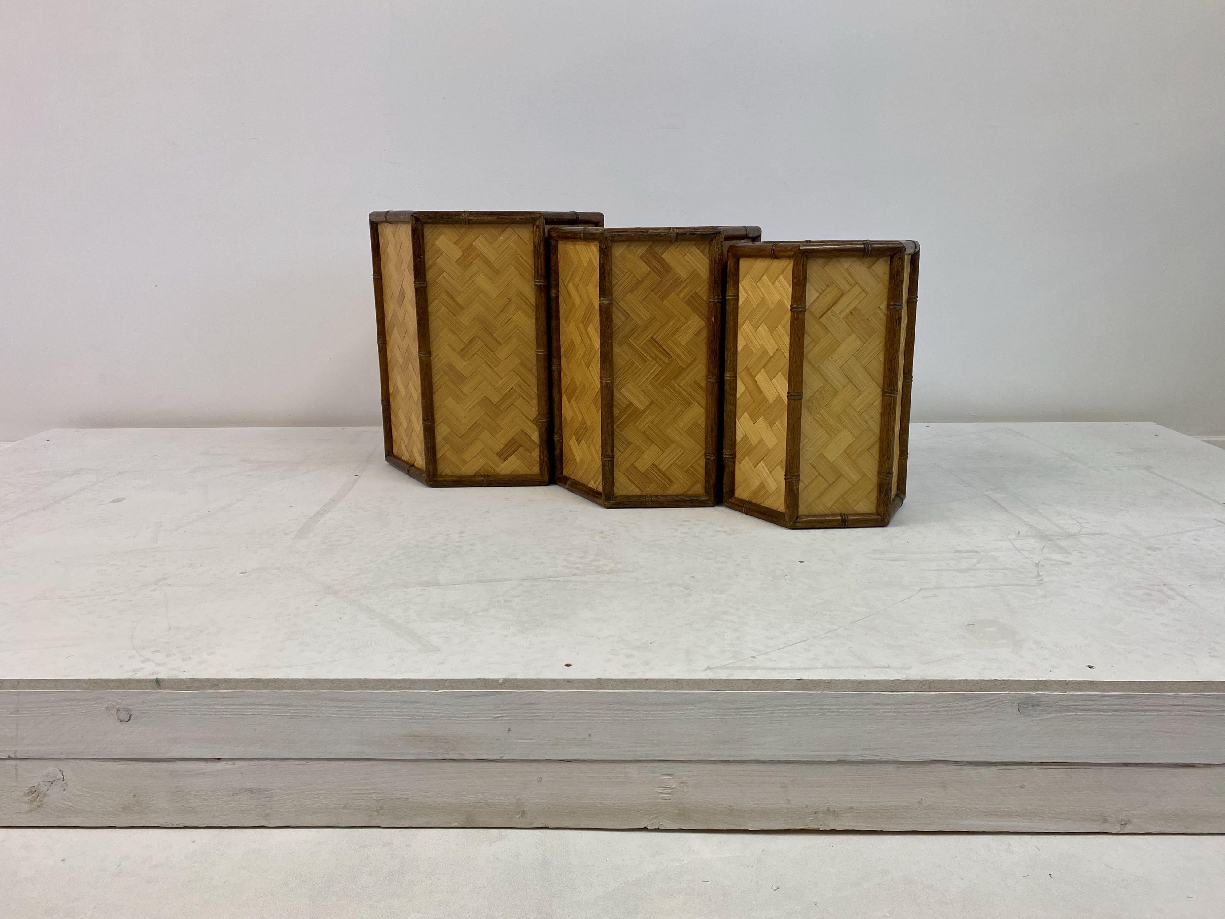 1970s Set of Three Graduated Rattan and Bamboo Planters or Baskets For Sale 5