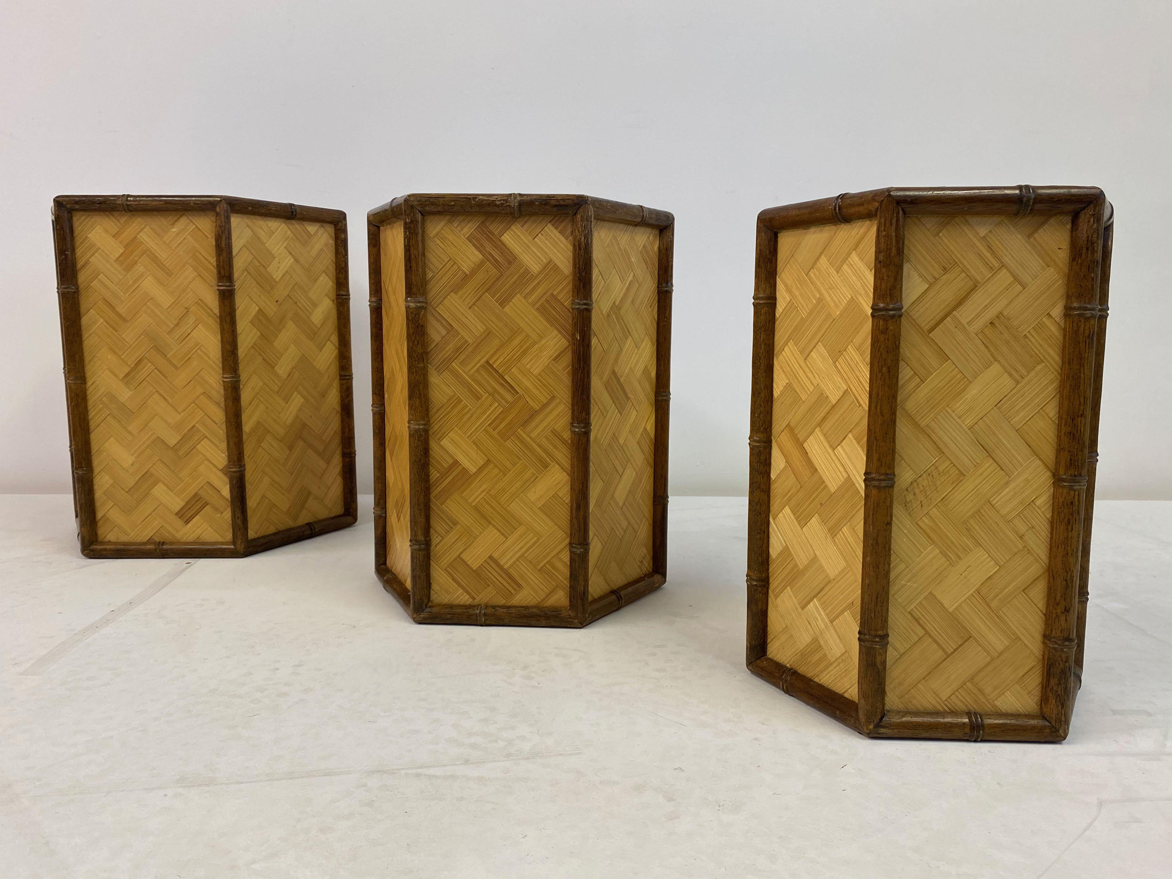 1970s Set of Three Graduated Rattan and Bamboo Planters or Baskets In Good Condition For Sale In London, London