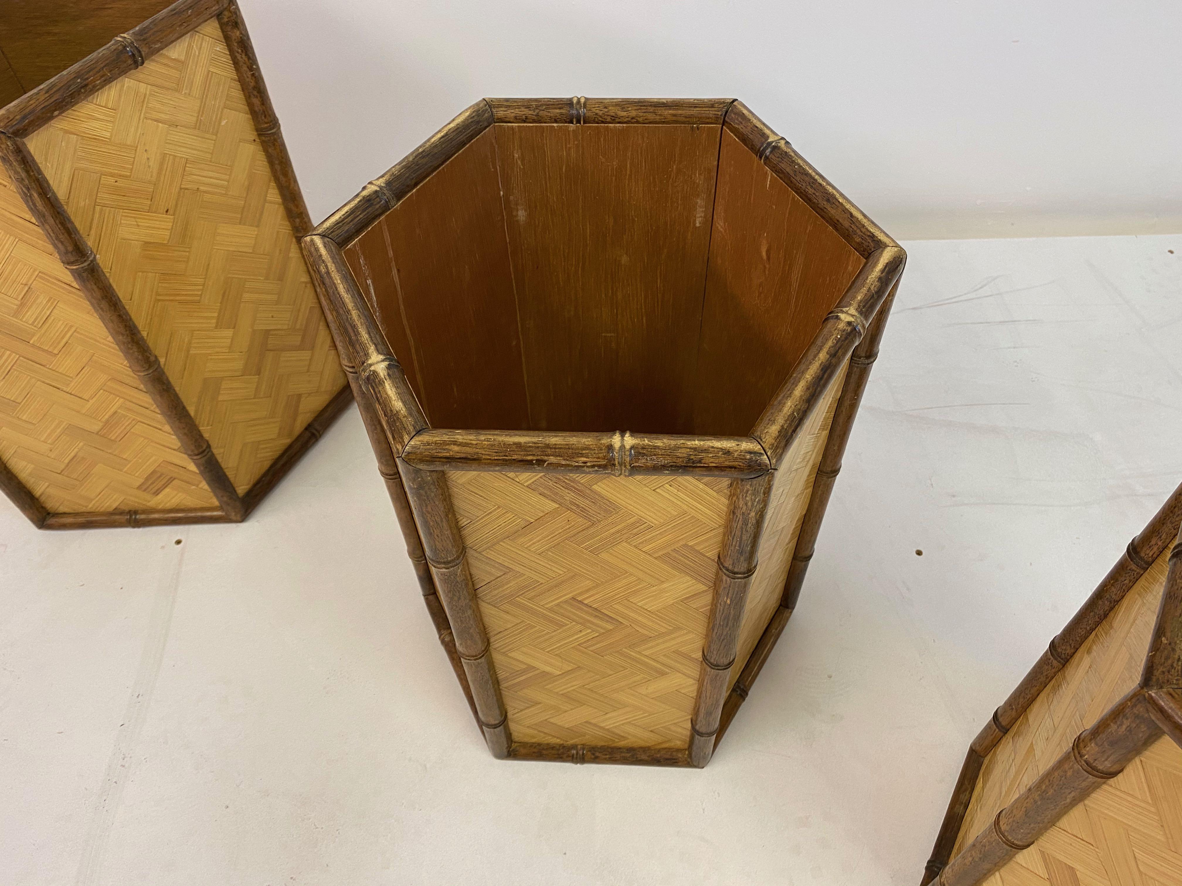 1970s Set of Three Graduated Rattan and Bamboo Planters or Baskets For Sale 2