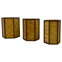 1970er Set aus drei abgestuften Pflanzgefäßen oder Körben aus Rattan und Bambus