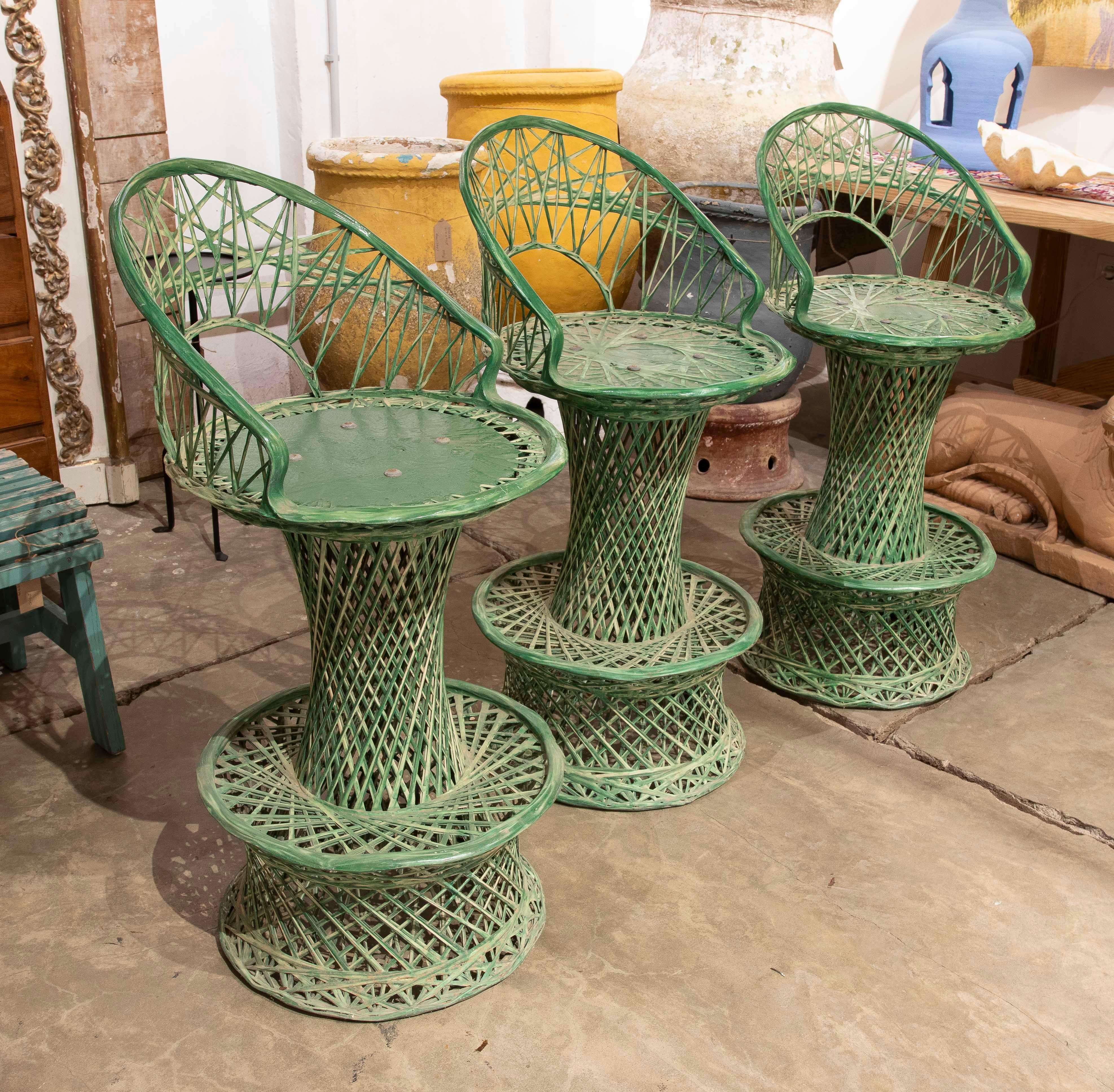1970s Set of Three Green Resin High Bar Stools  
