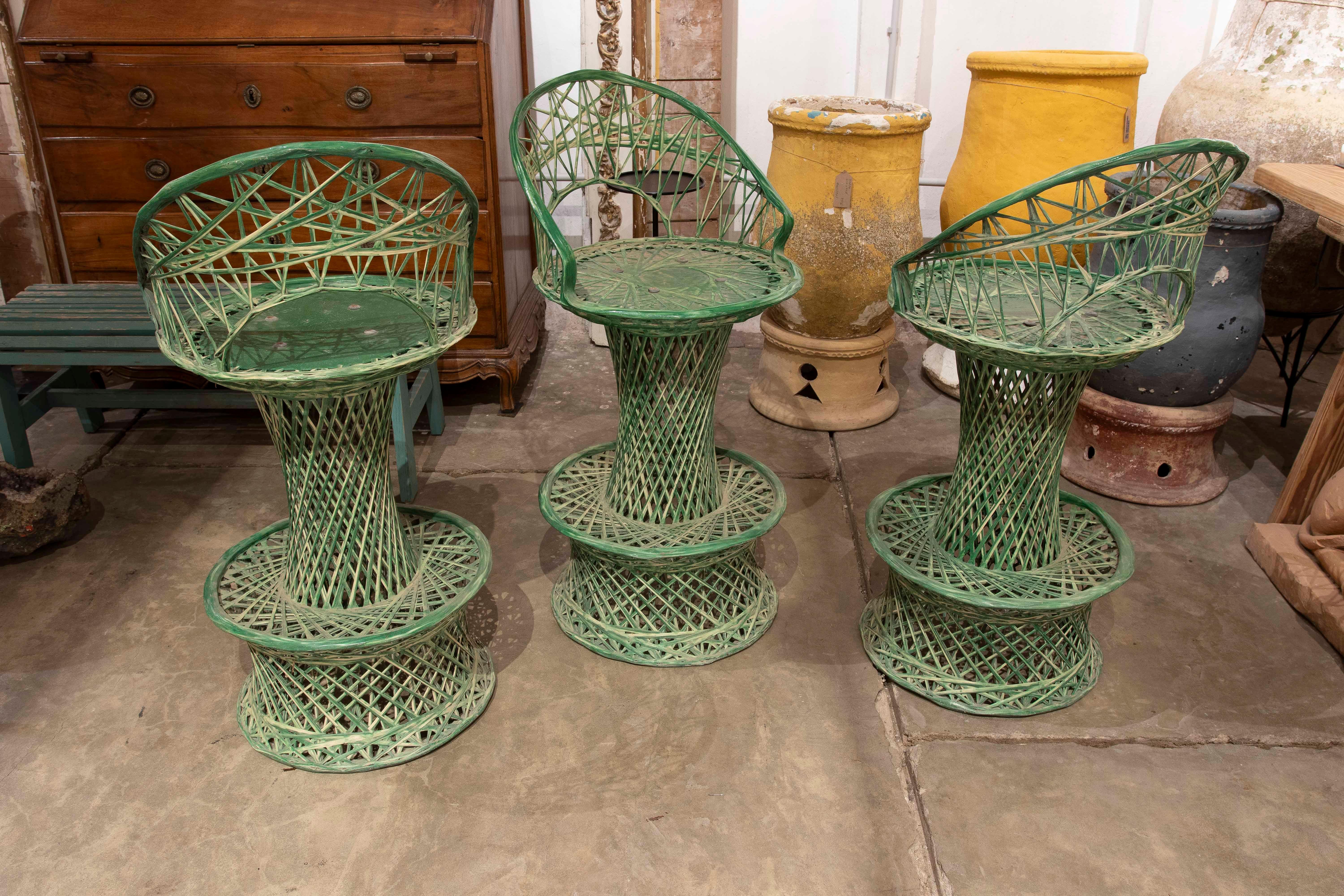 1970s Set of Three Green Resin High Bar Stools In Good Condition For Sale In Marbella, ES