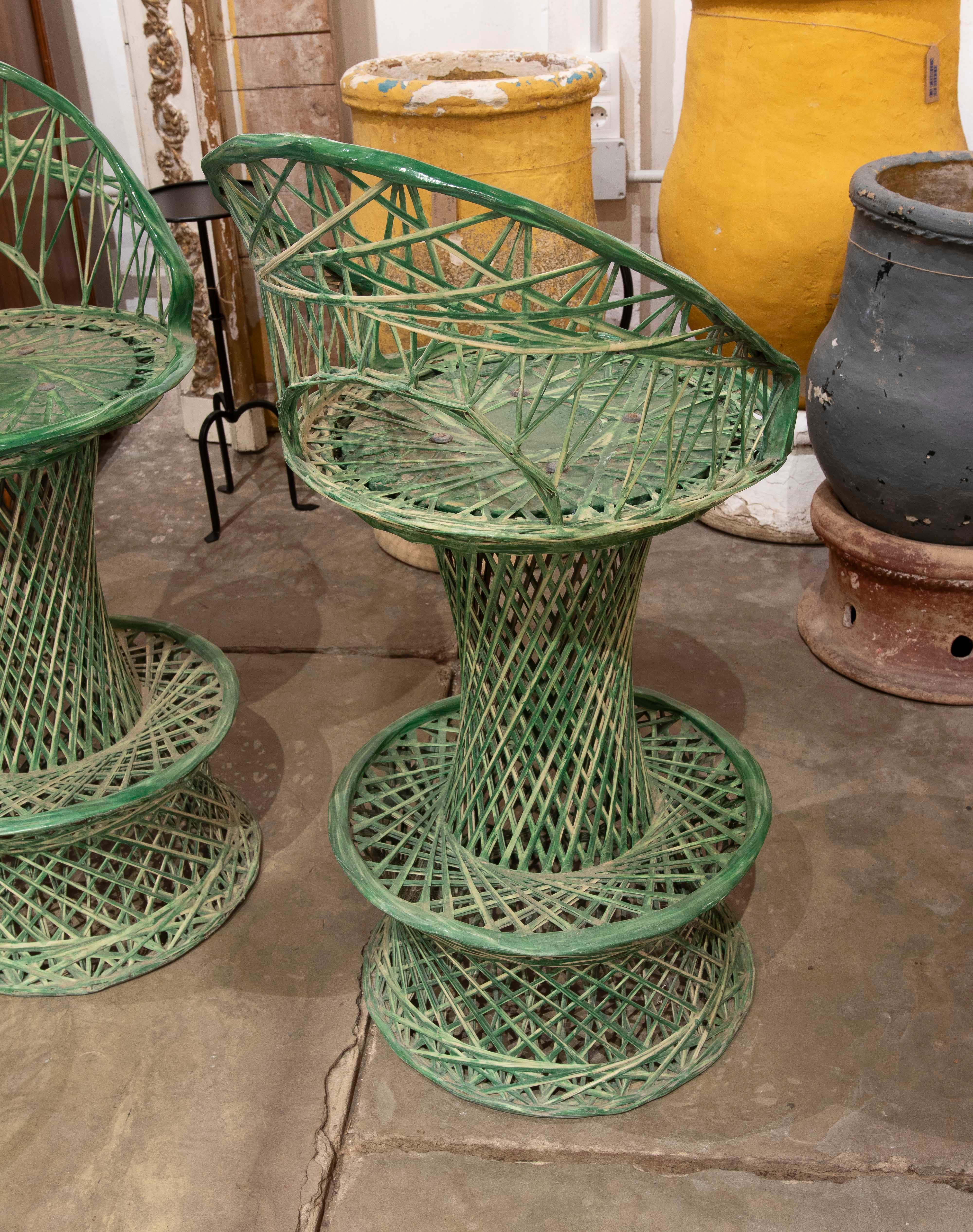 1970s Set of Three Green Resin High Bar Stools For Sale 1