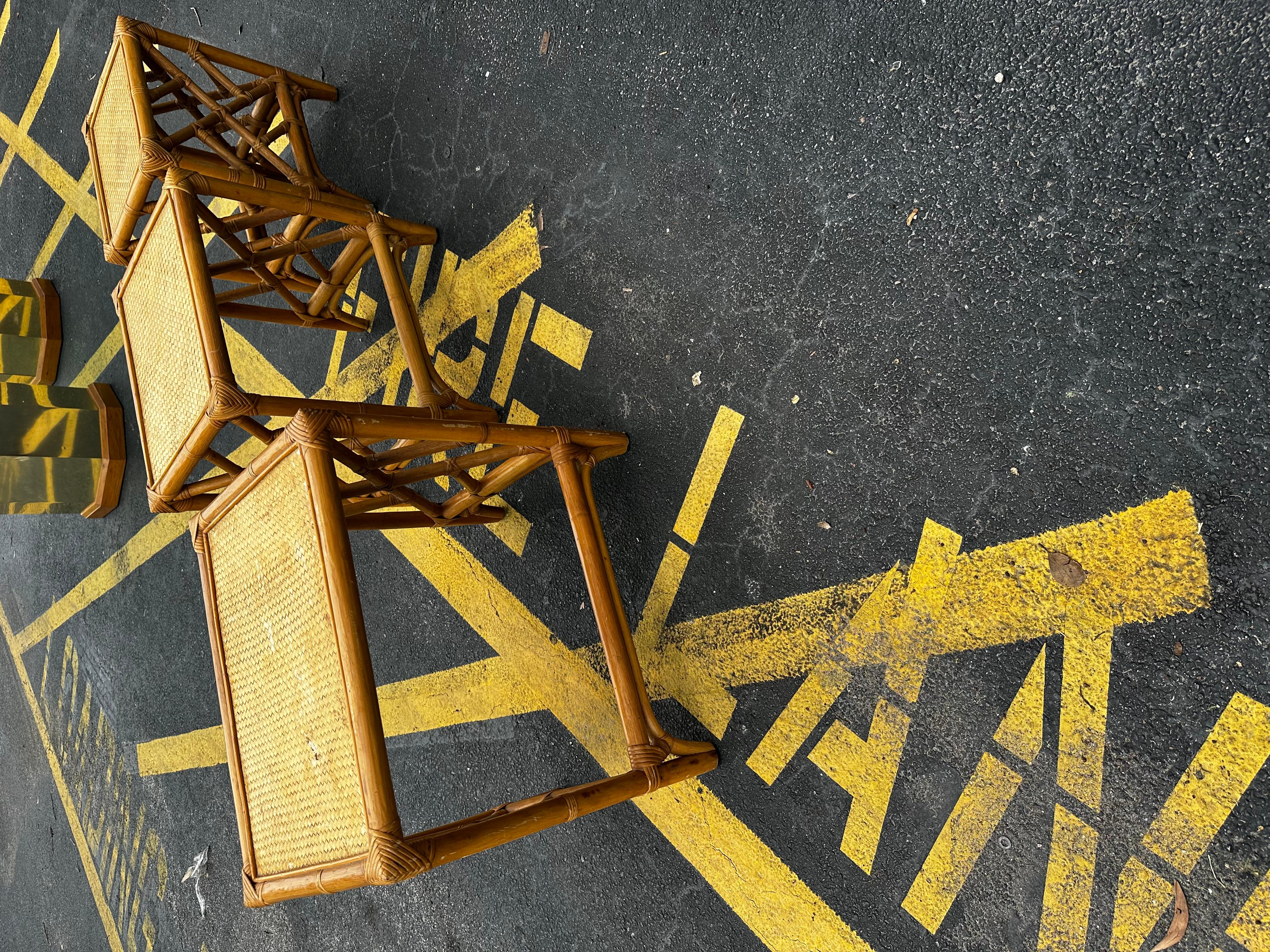 1970s Set of Three McGuire Style Rattan Weaved Nesting Tables For Sale 1
