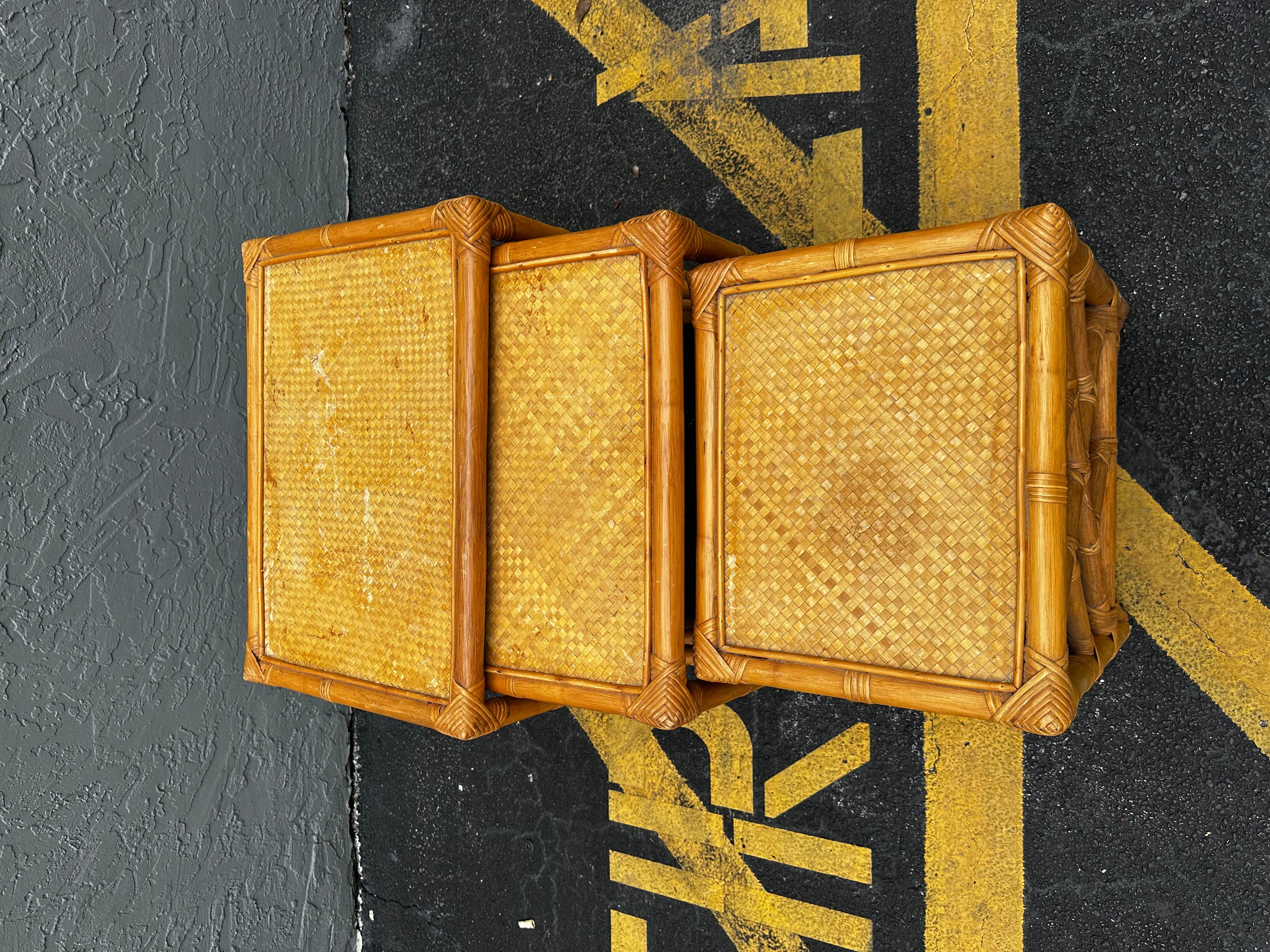 1970s Set of Three McGuire Style Rattan Weaved Nesting Tables For Sale 2