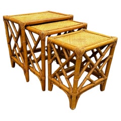 1970s Set of Three McGuire Style Rattan Weaved Nesting Tables