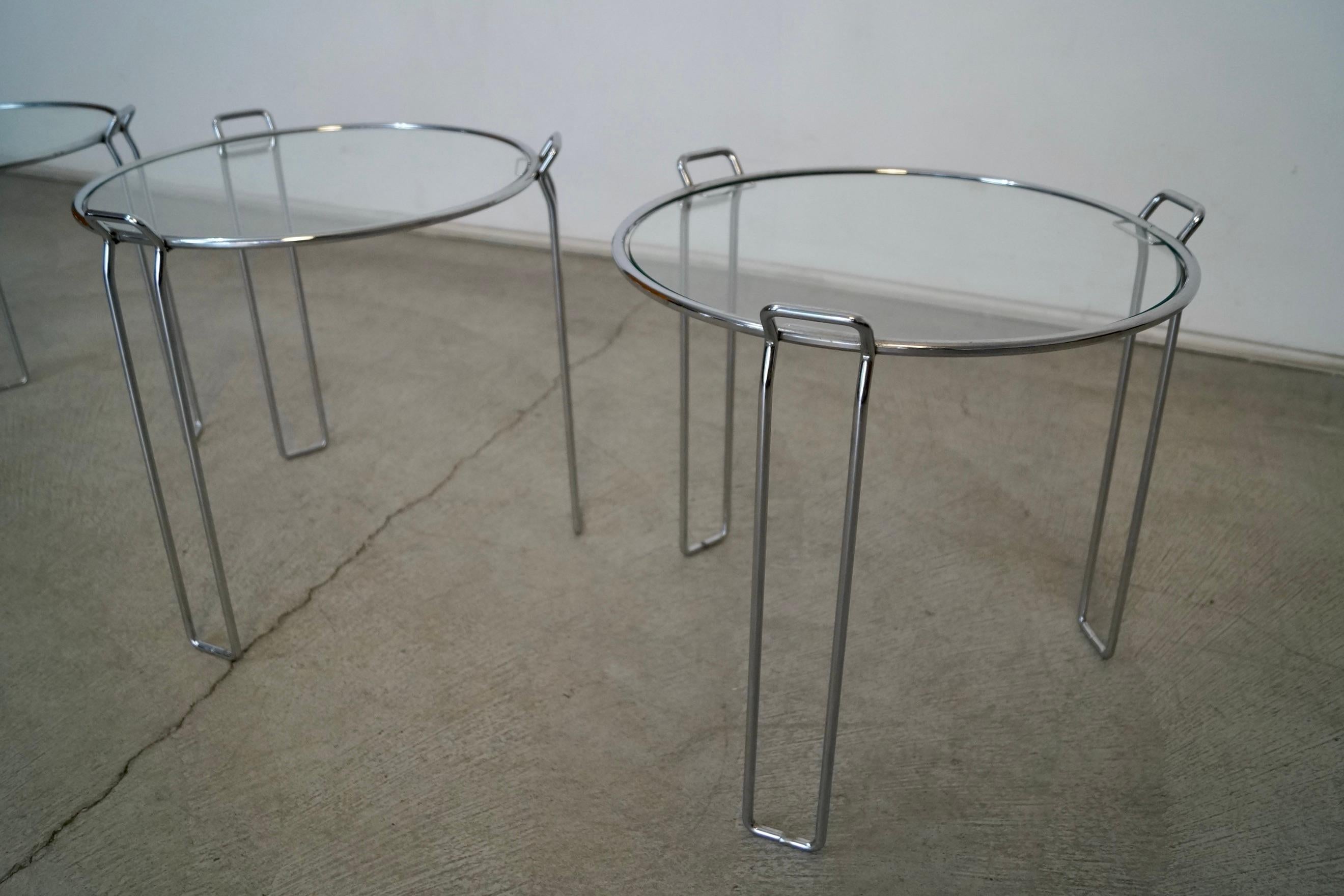 1970's Set of Three Mid-Century Modern Chrome Nesting Side Tables For Sale 4
