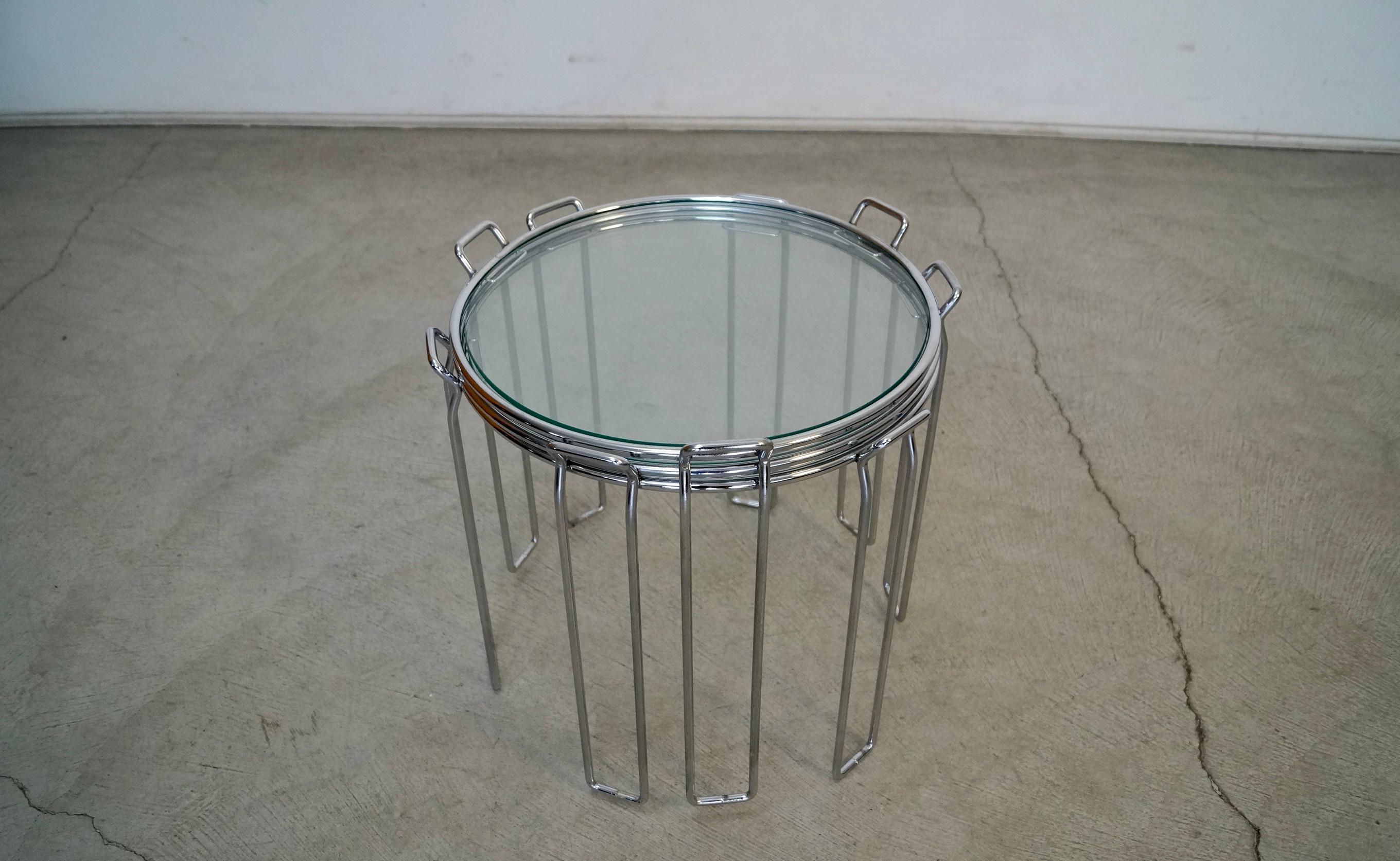 1970's Set of Three Mid-Century Modern Chrome Nesting Side Tables For Sale 7
