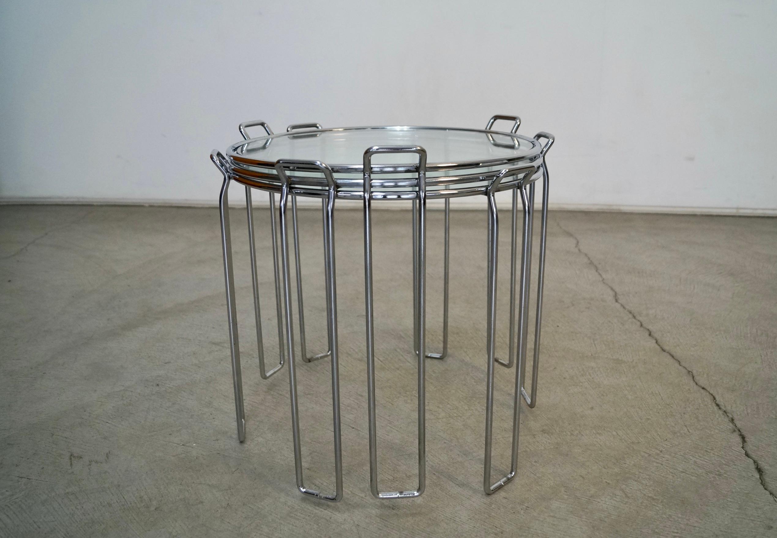 1970's Set of Three Mid-Century Modern Chrome Nesting Side Tables For Sale 8