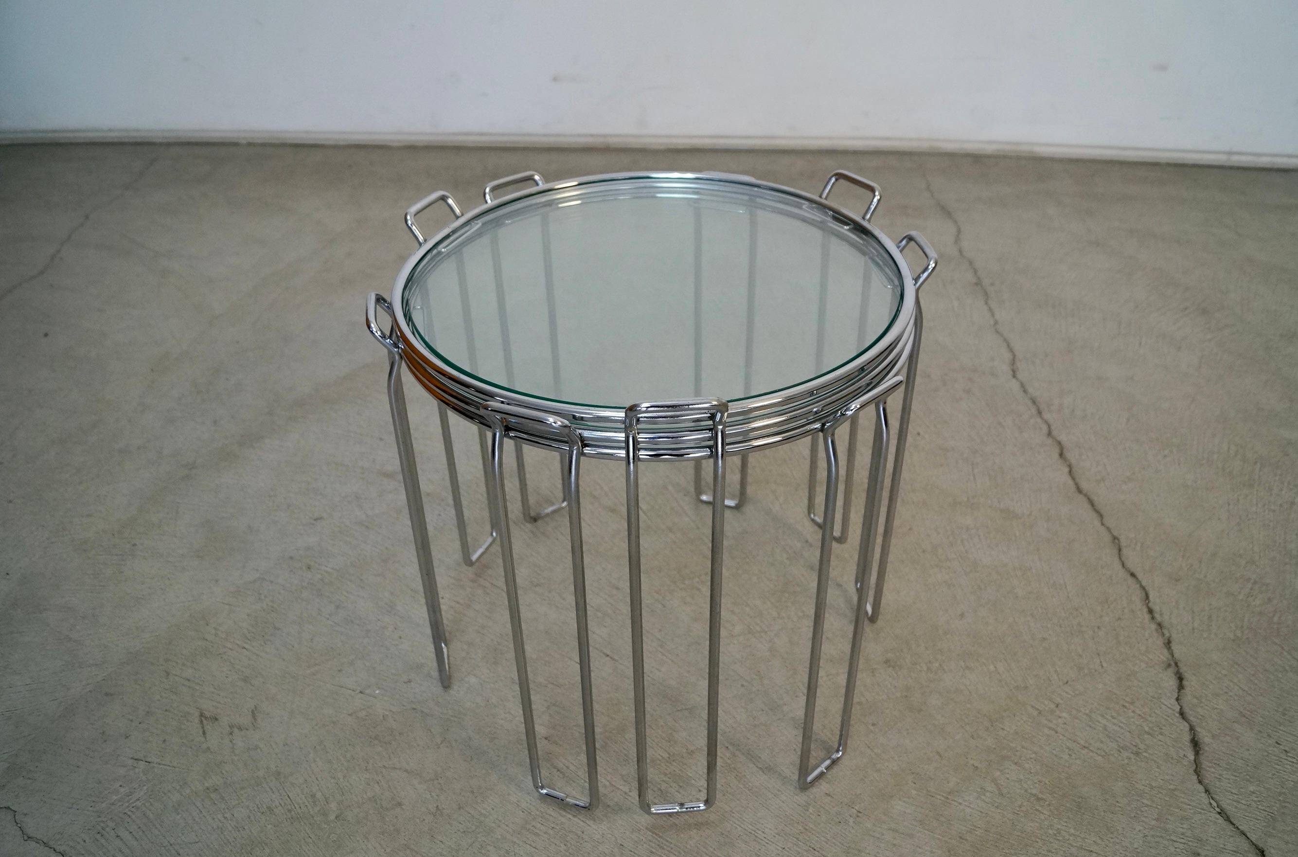 1970's Set of Three Mid-Century Modern Chrome Nesting Side Tables For Sale 9