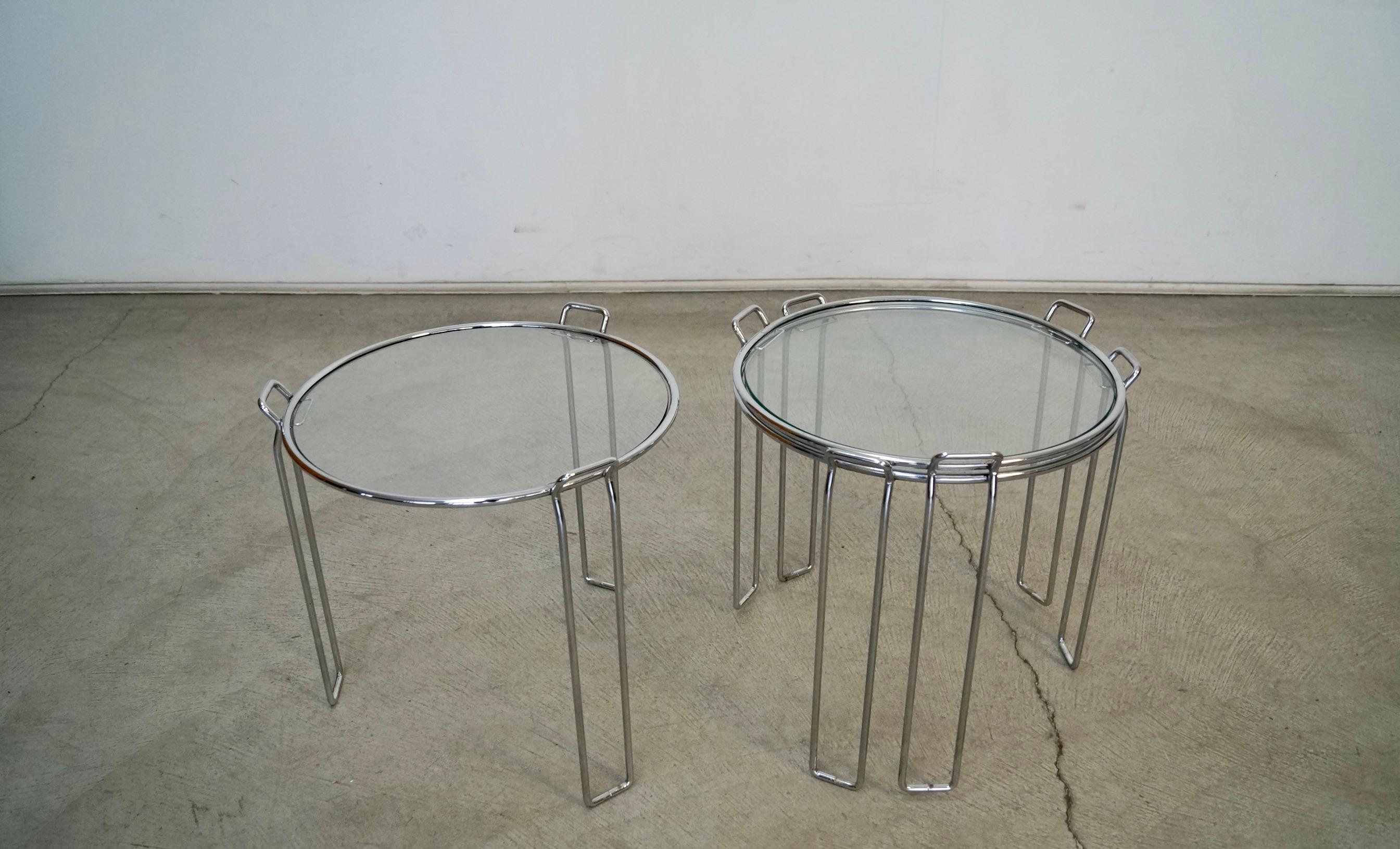 1970's Set of Three Mid-Century Modern Chrome Nesting Side Tables For Sale 10