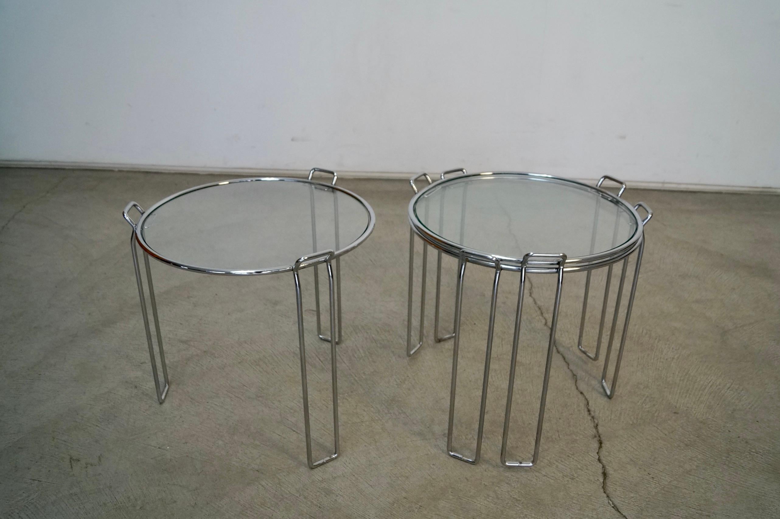 1970's Set of Three Mid-Century Modern Chrome Nesting Side Tables For Sale 11