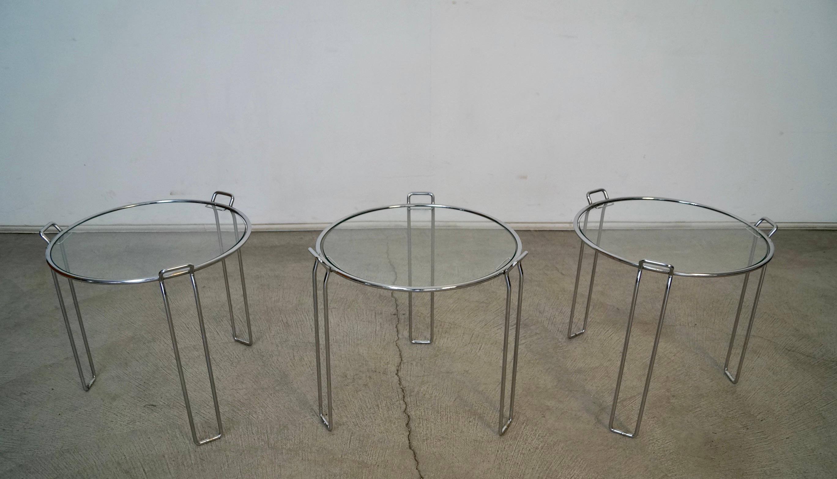 Italian 1970's Set of Three Mid-Century Modern Chrome Nesting Side Tables For Sale