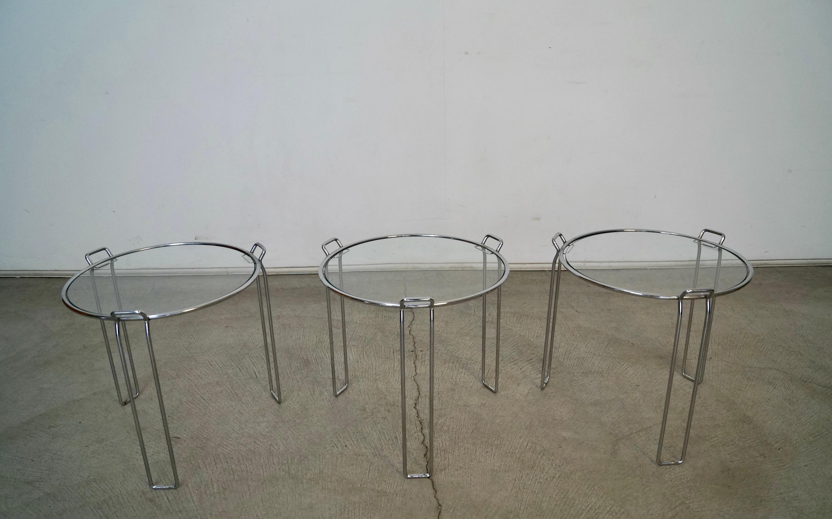 Late 20th Century 1970's Set of Three Mid-Century Modern Chrome Nesting Side Tables For Sale