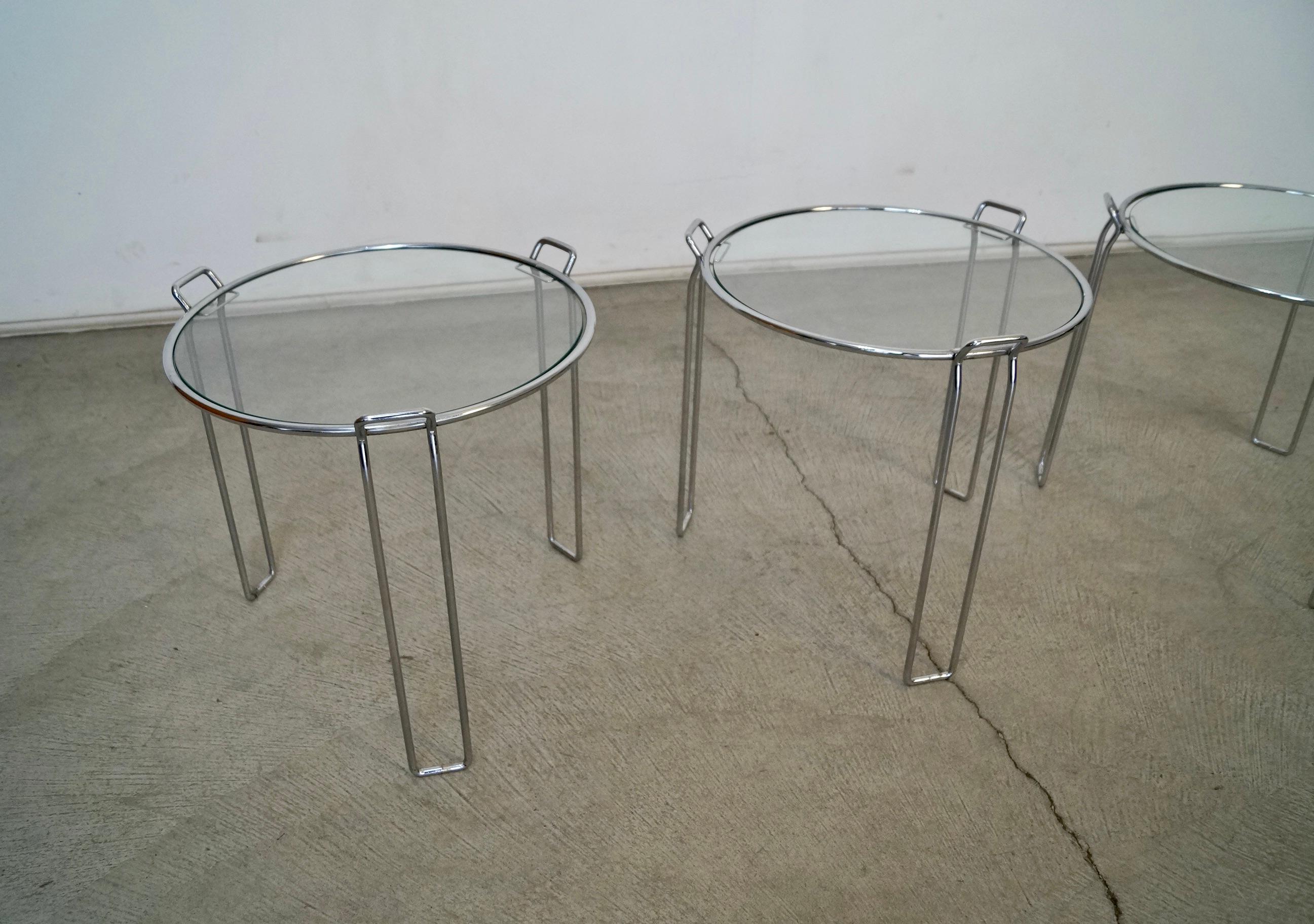 1970's Set of Three Mid-Century Modern Chrome Nesting Side Tables For Sale 1