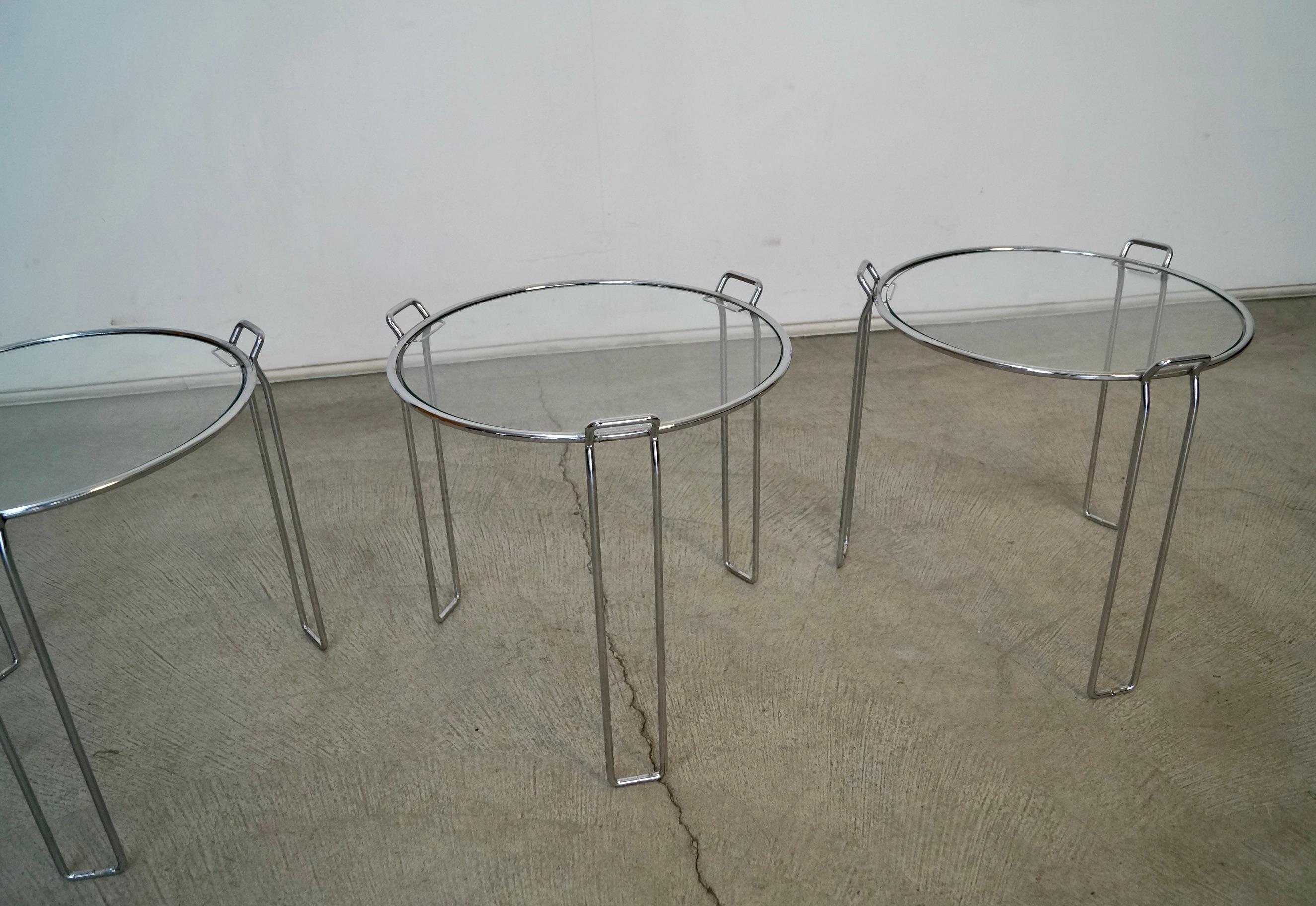 1970's Set of Three Mid-Century Modern Chrome Nesting Side Tables For Sale 2