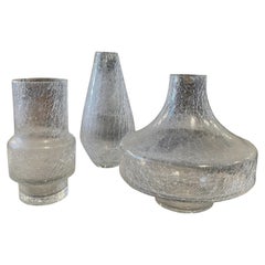 1970s Set of Three Mid-Century Modern Crackle Glass Italian Vases
