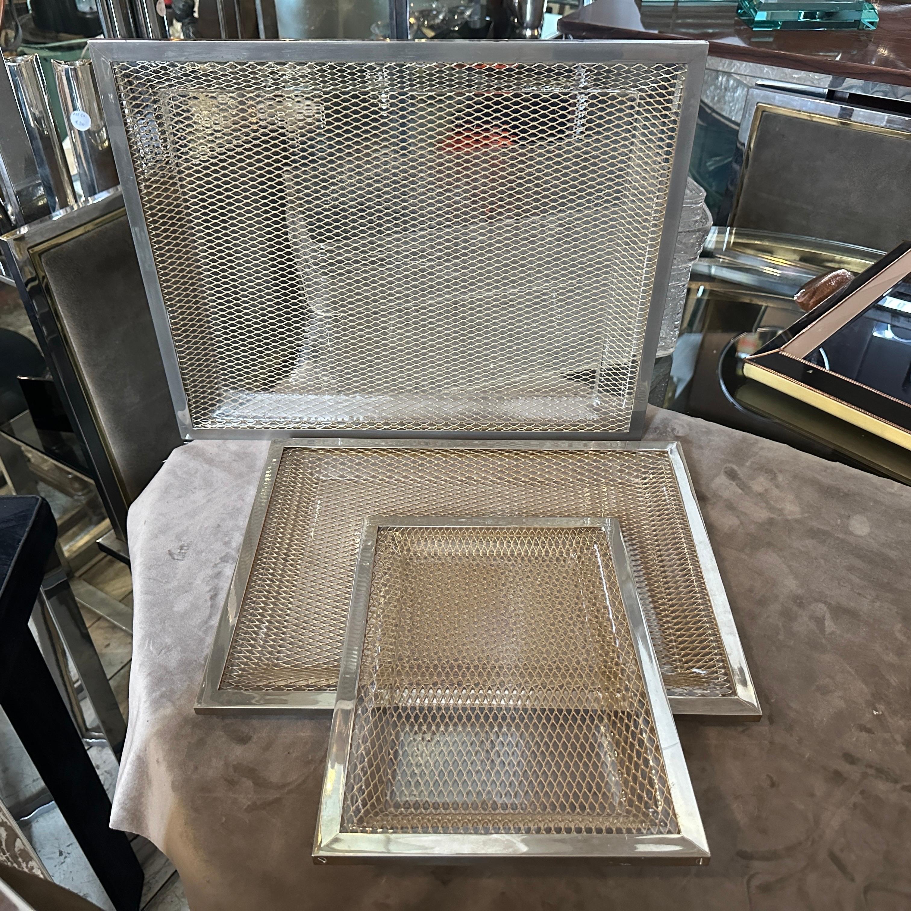 1970s Set of Three Modern Brass and Lucite Trays in the style of Dior Home For Sale 6