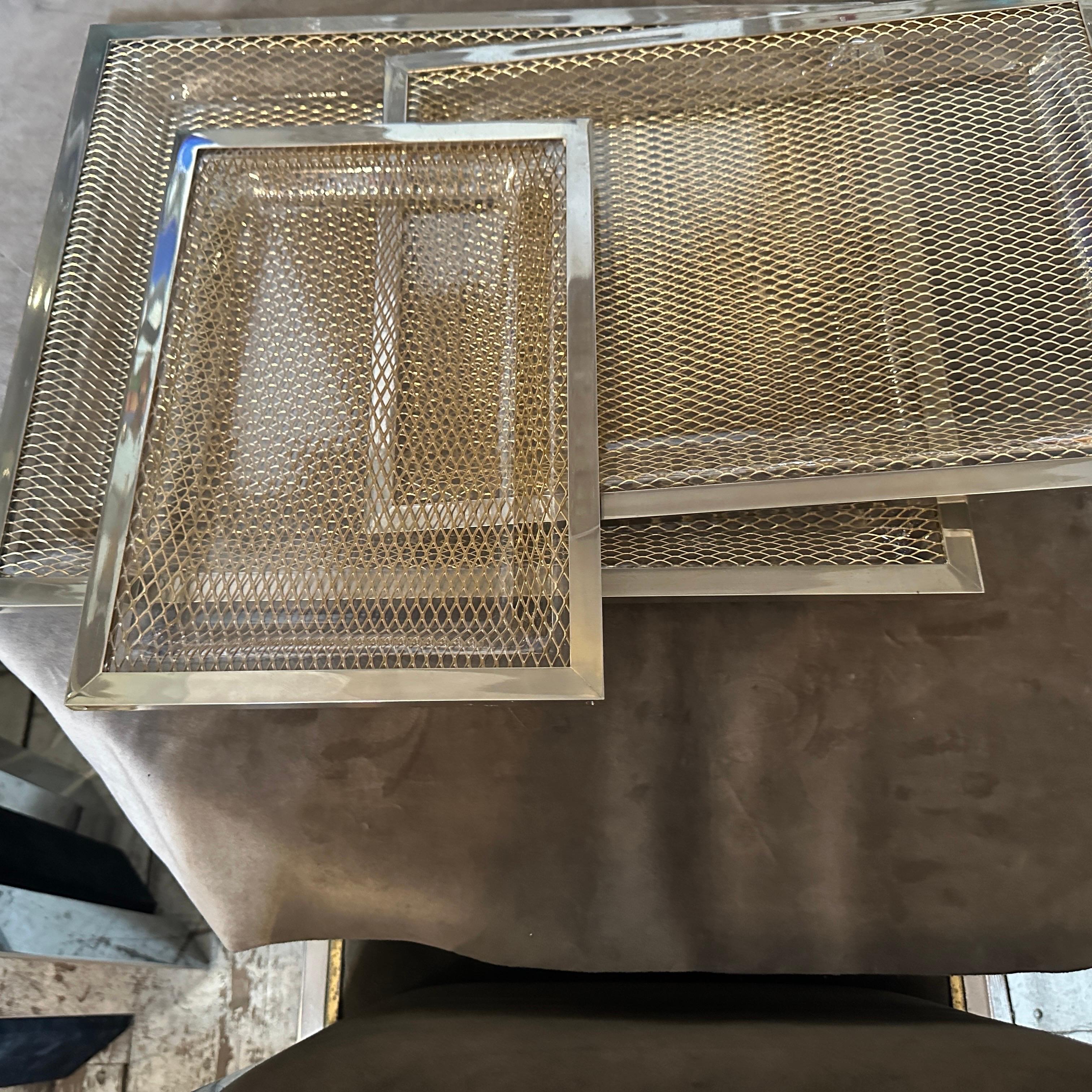 Italian 1970s Set of Three Modern Brass and Lucite Trays in the style of Dior Home For Sale