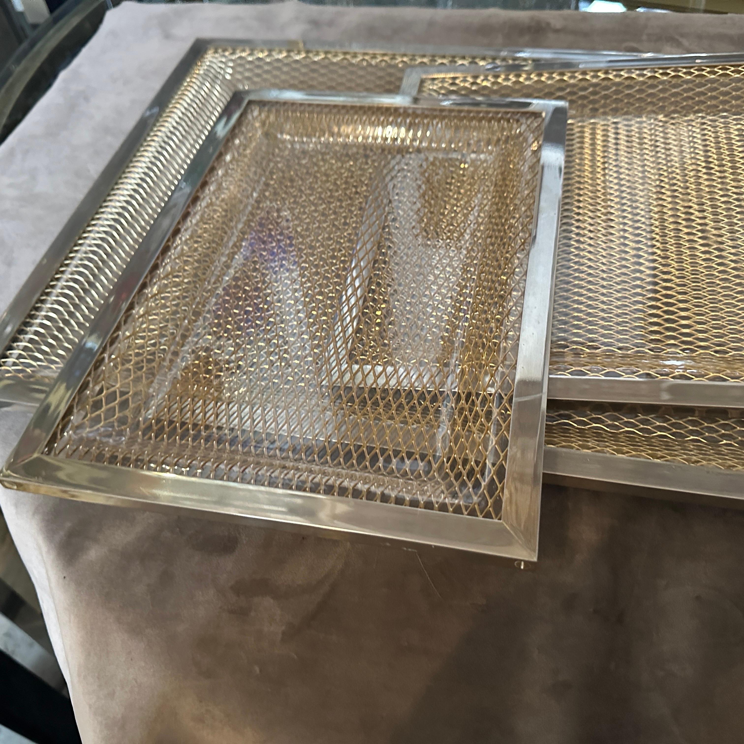 1970s Set of Three Modern Brass and Lucite Trays in the style of Dior Home In Excellent Condition For Sale In Aci Castello, IT