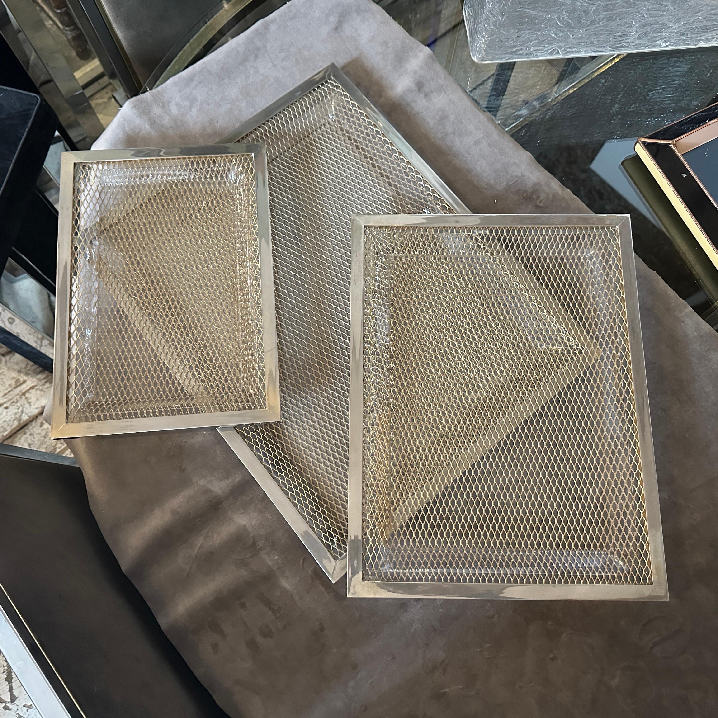 20th Century 1970s Set of Three Modern Brass and Lucite Trays in the style of Dior Home For Sale