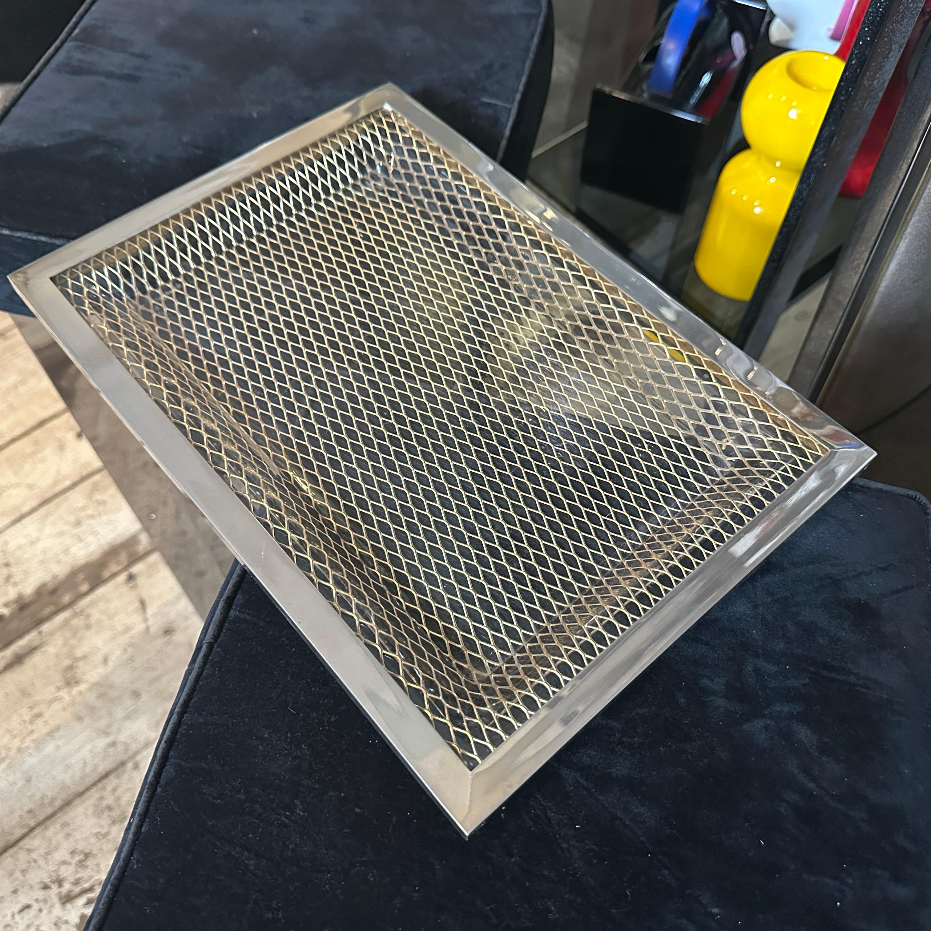 Silver Plate 1970s Set of Three Modern Brass and Lucite Trays in the style of Dior Home For Sale