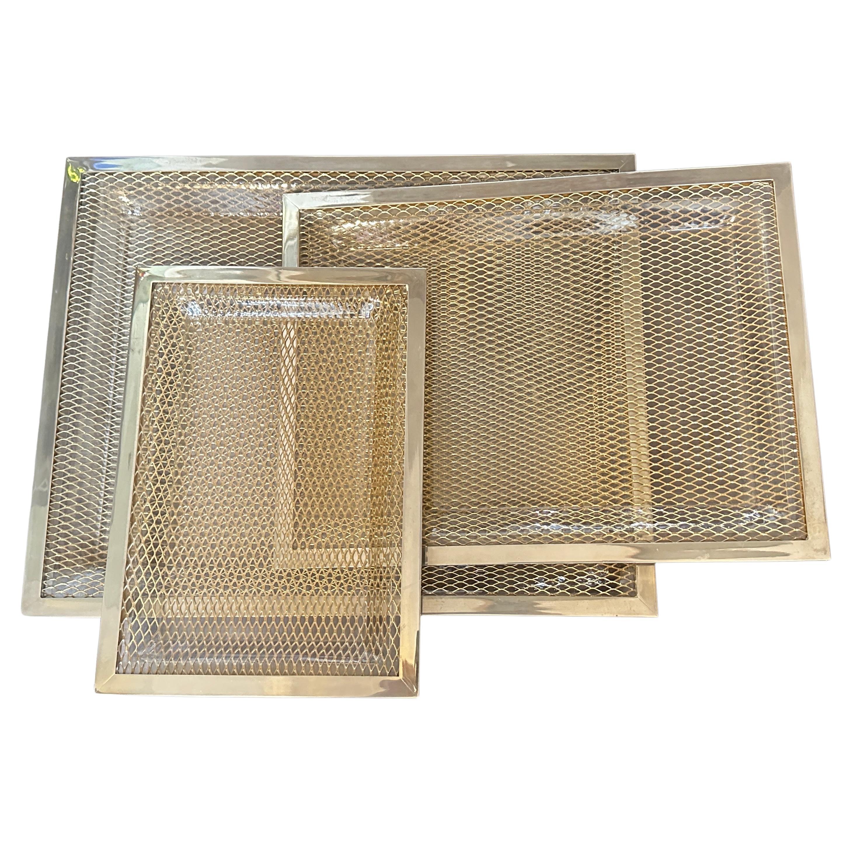 1970s Set of Three Modern Brass and Lucite Trays in the style of Dior Home For Sale