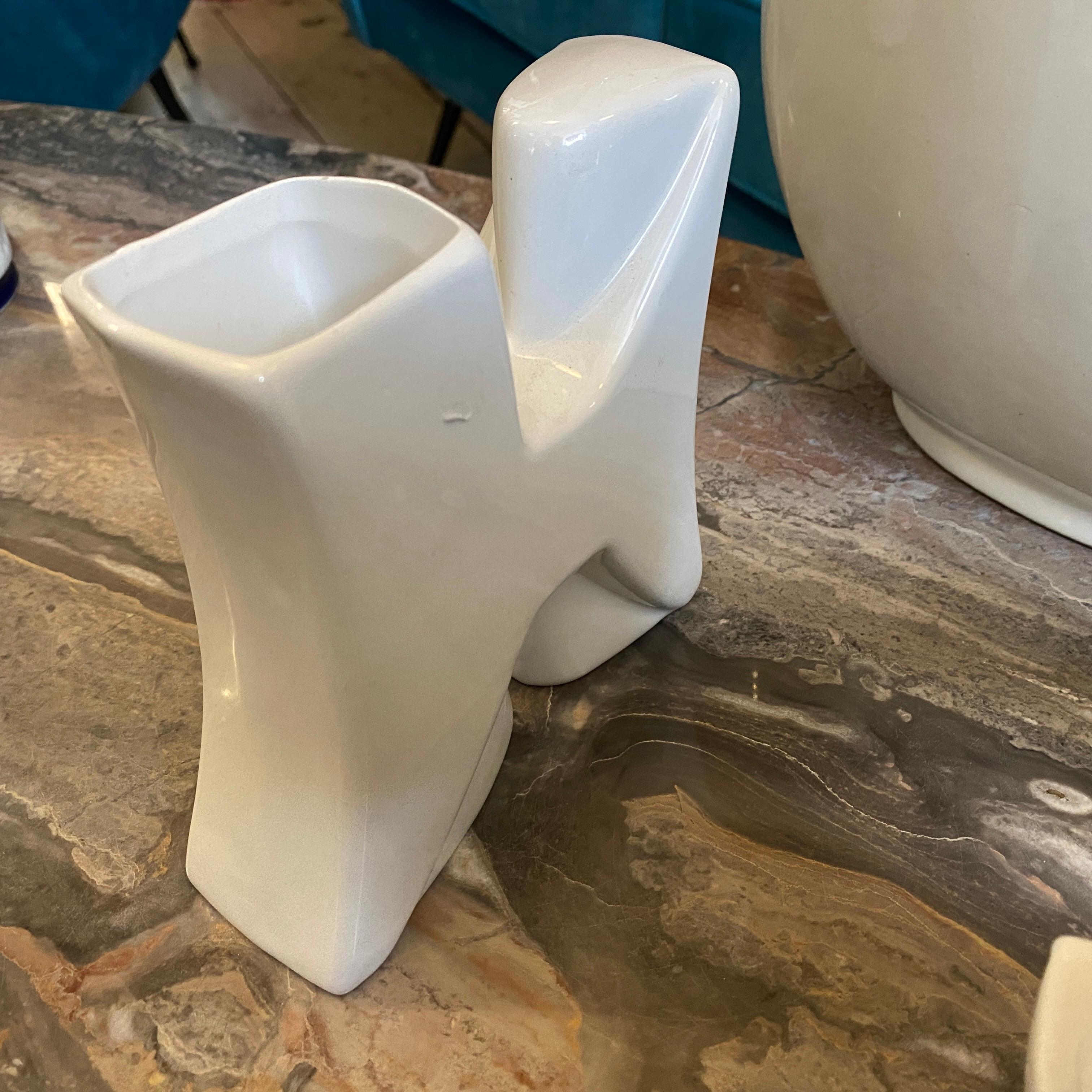 1970s Set of Three Modernist White Ceramic Italian Vases 6