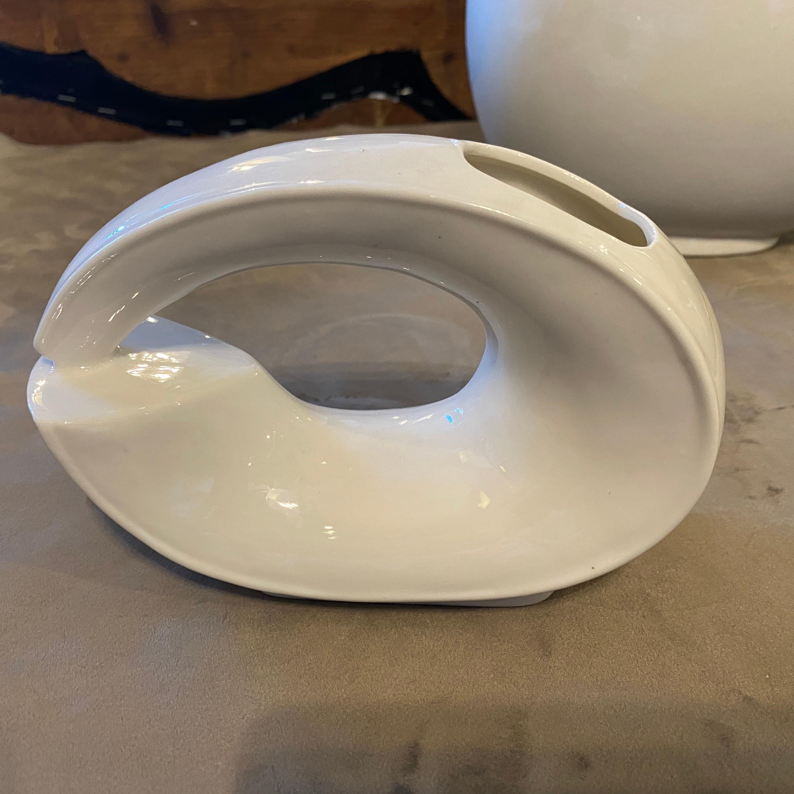 Organic Modern 1970s Set of Three Modernist White Ceramic Italian Vases