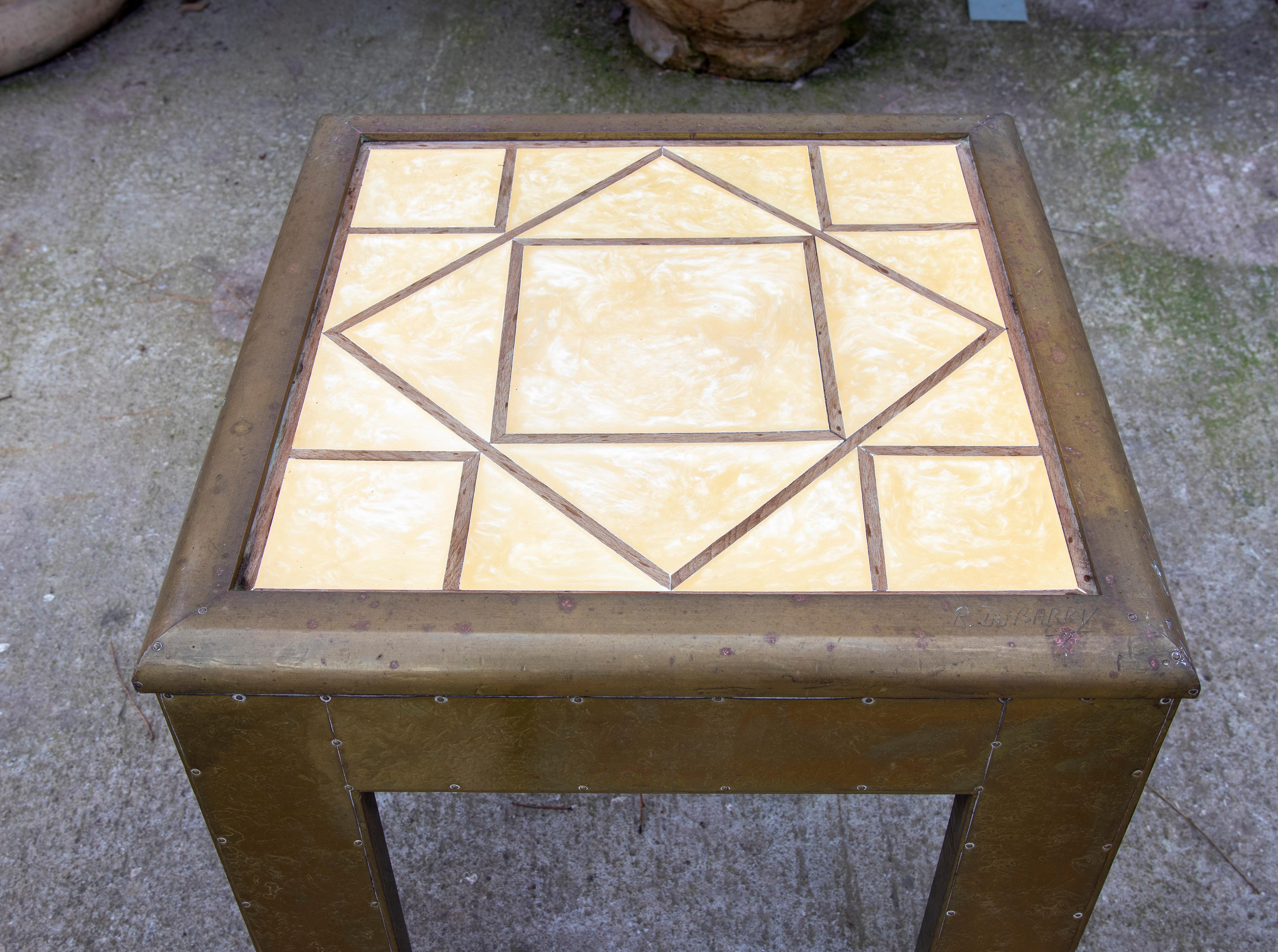 1970s Set of Three Small Tables by the Artist Dubarry with Decorated Resin Top For Sale 5