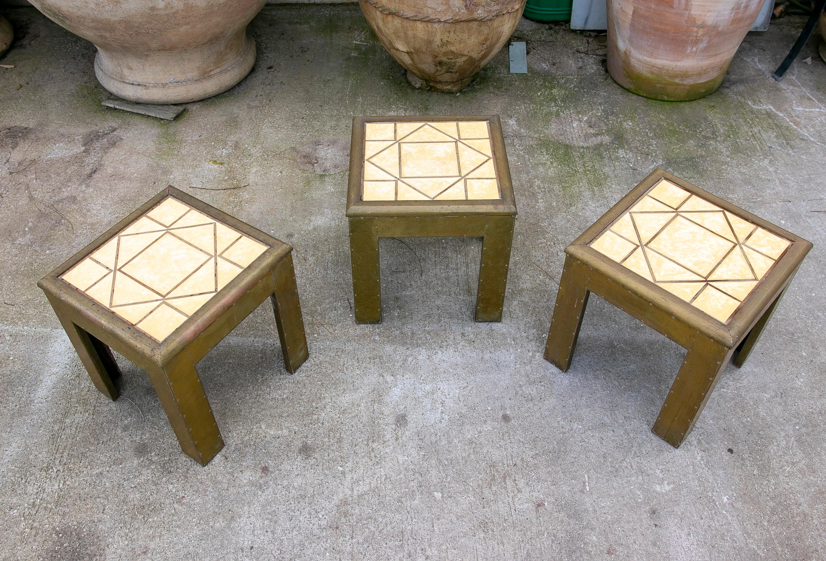 1970s Set of Three Small Tables by the Artist Dubarry with Decorated Resin Top In Good Condition For Sale In Marbella, ES