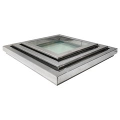 1970s Set of Three Square Chrome and Glass Nesting Trays
