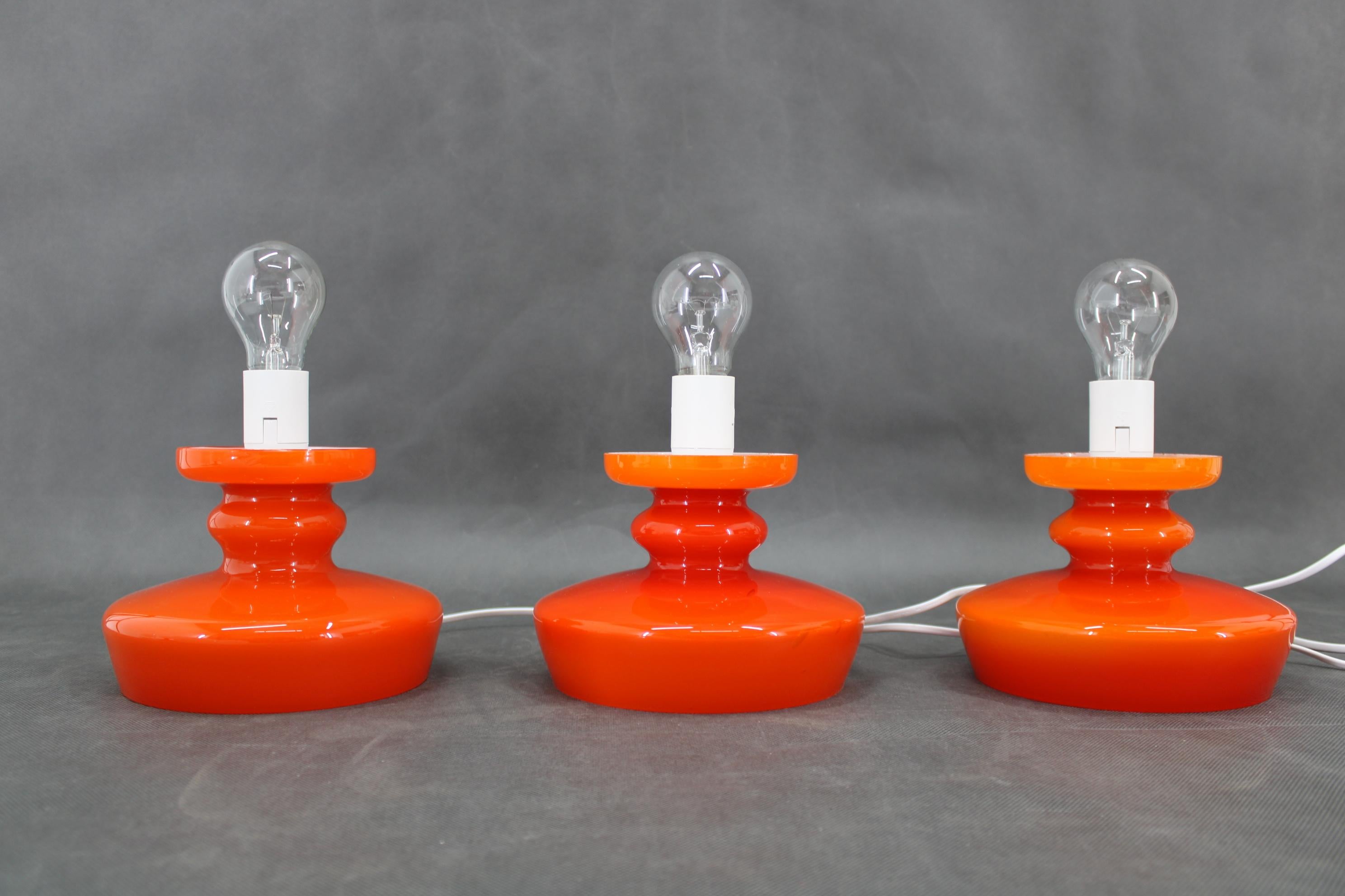Mid-Century Modern 1970s Set of Three Stepan Tabery Opaline Glass Table Lamps, Czechoslovakia For Sale