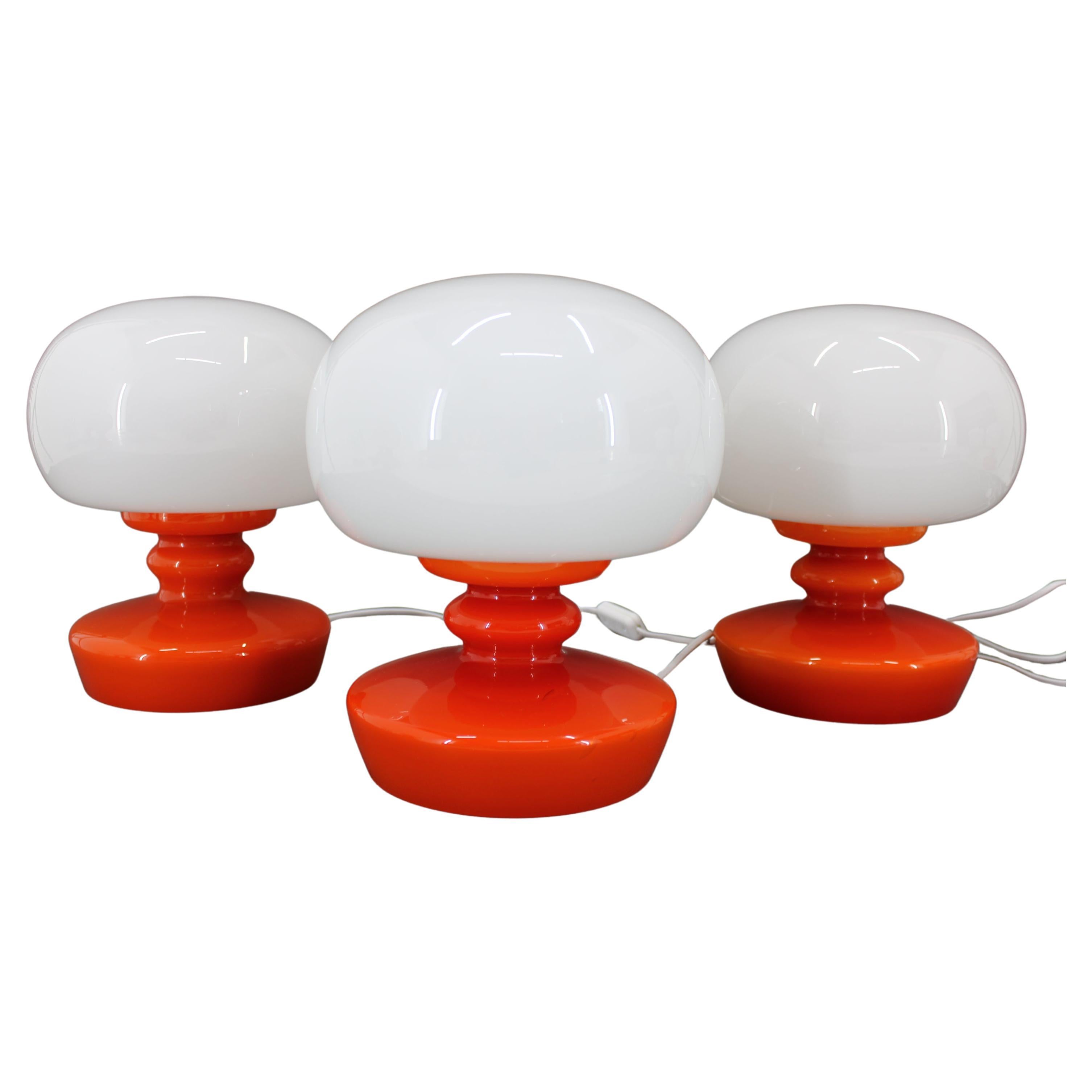 1970s Set of Three Stepan Tabery Opaline Glass Table Lamps, Czechoslovakia