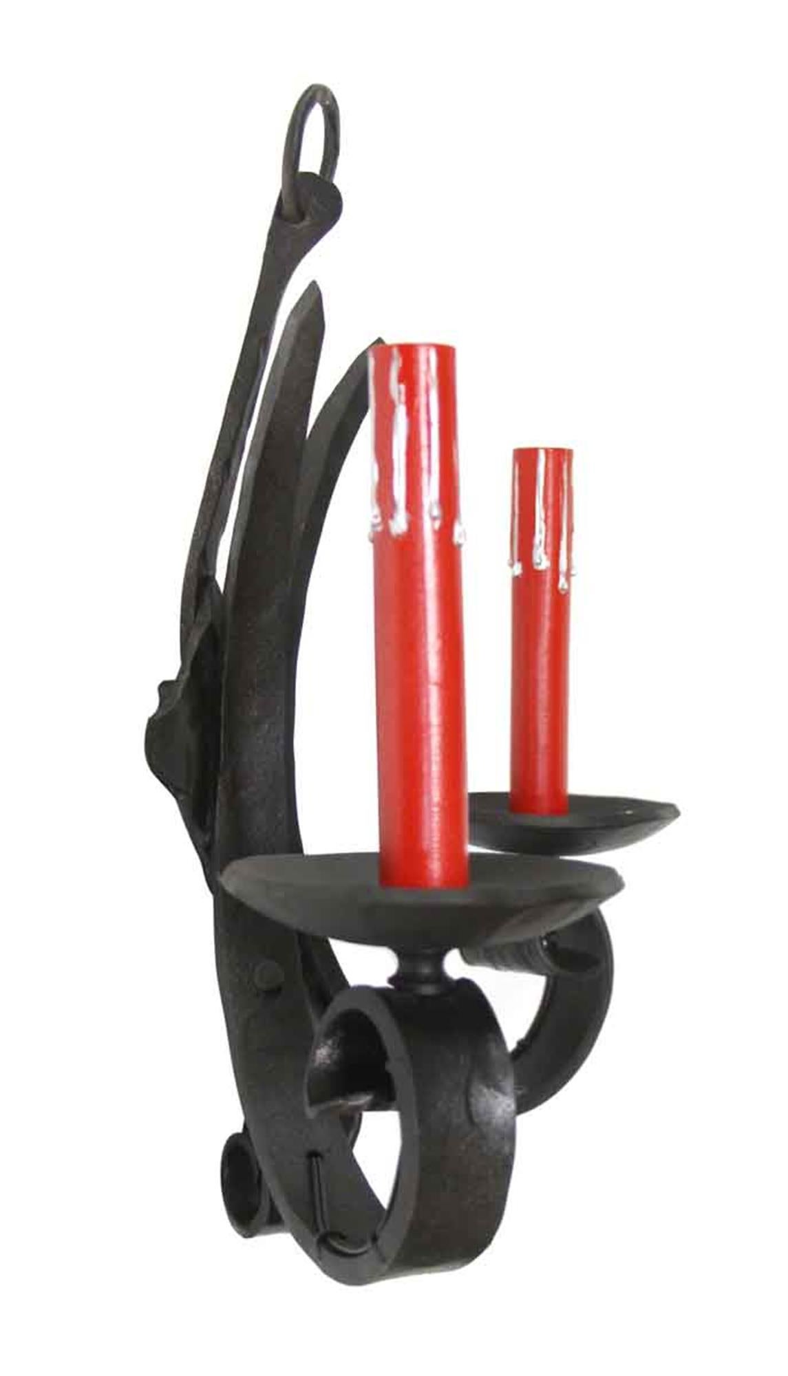 1970s Set of Three Wrought Iron Gothic Sconces with Red Candlesticks 1