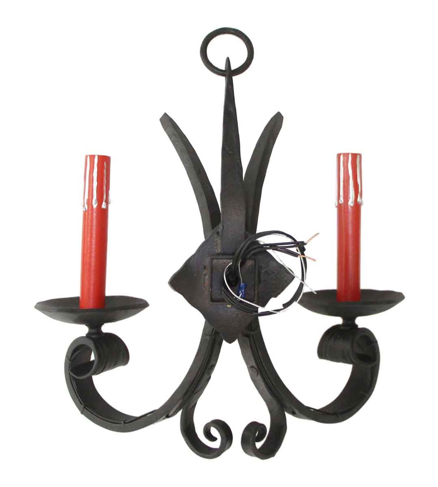 1970s Set of Three Wrought Iron Gothic Sconces with Red Candlesticks 2